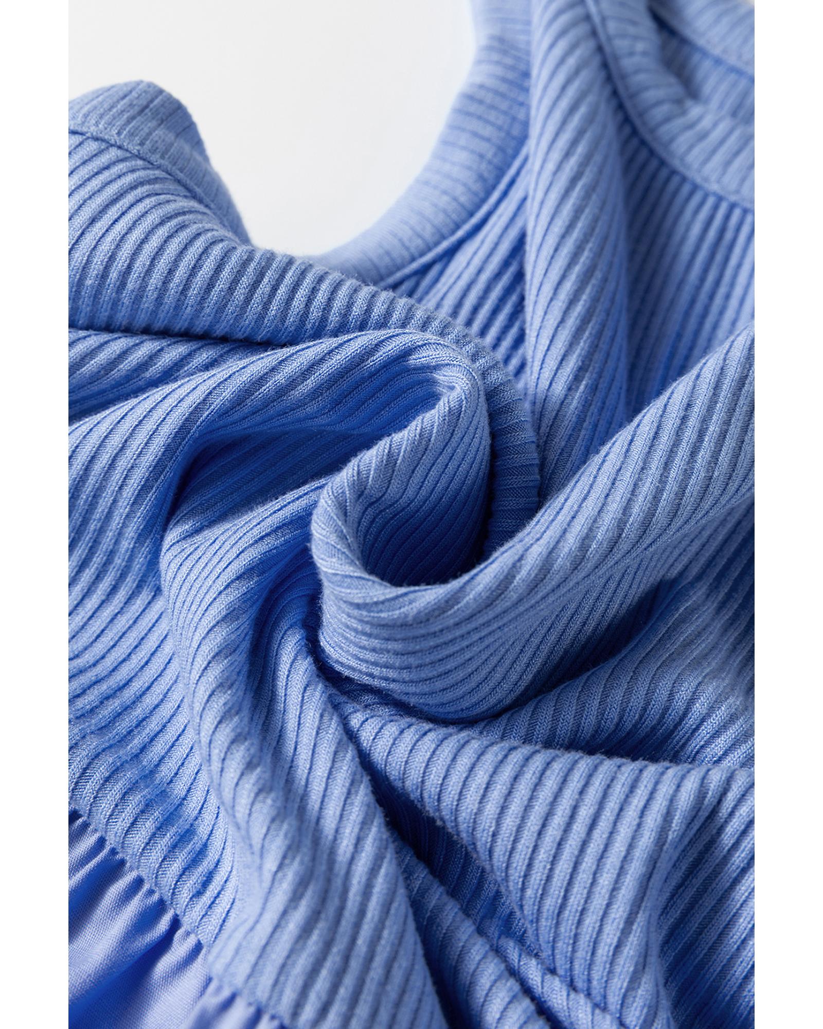 Myosotis Ribbed Vest Patchwork Tiered Midi Dress with Pockets - XL