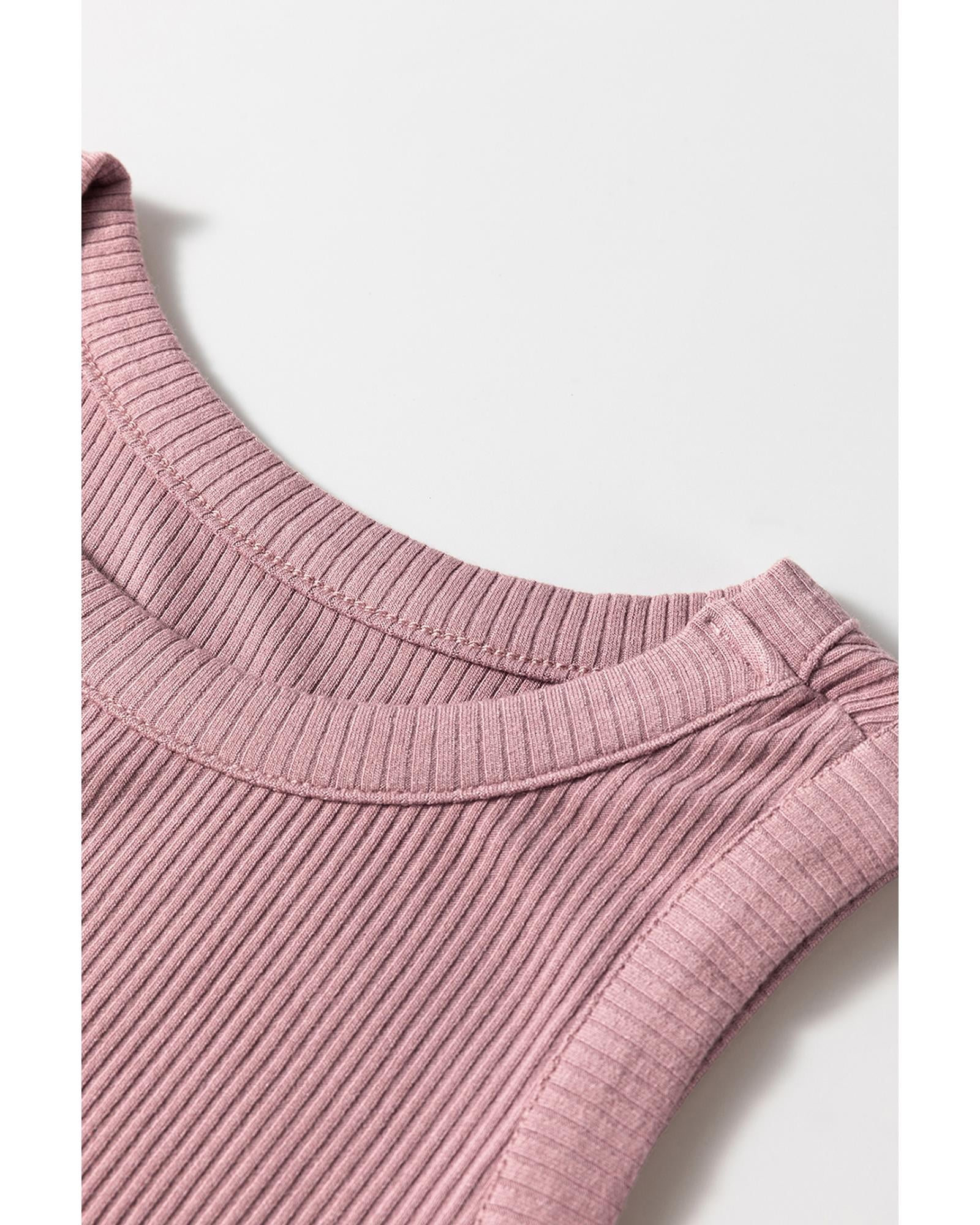 Sepia Rose Ribbed Vest Patchwork Tiered Midi Dress with Pockets - XL