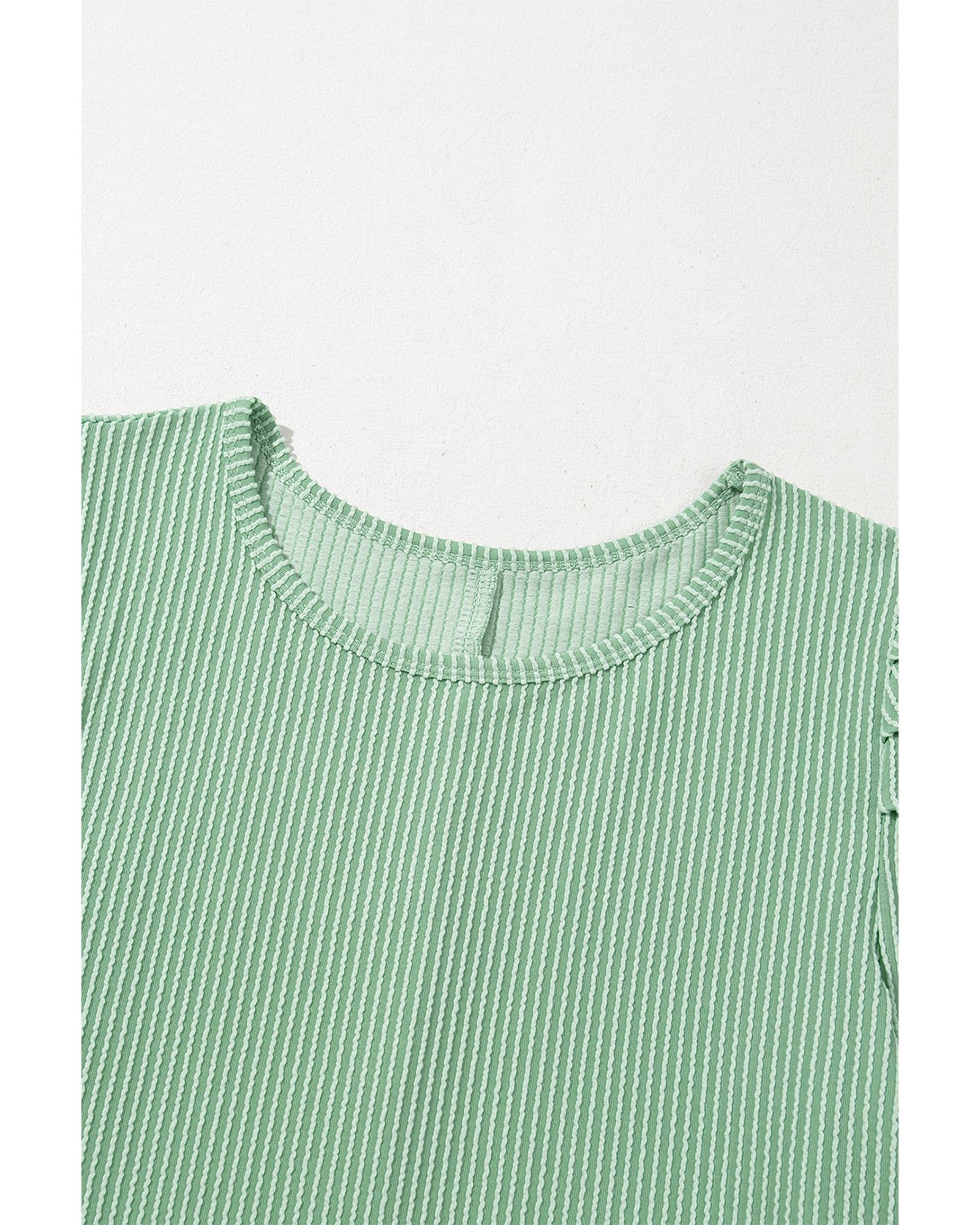 Mint Green Corded Knit Crew Neck Puff Sleeve Shift Mini Dress - S