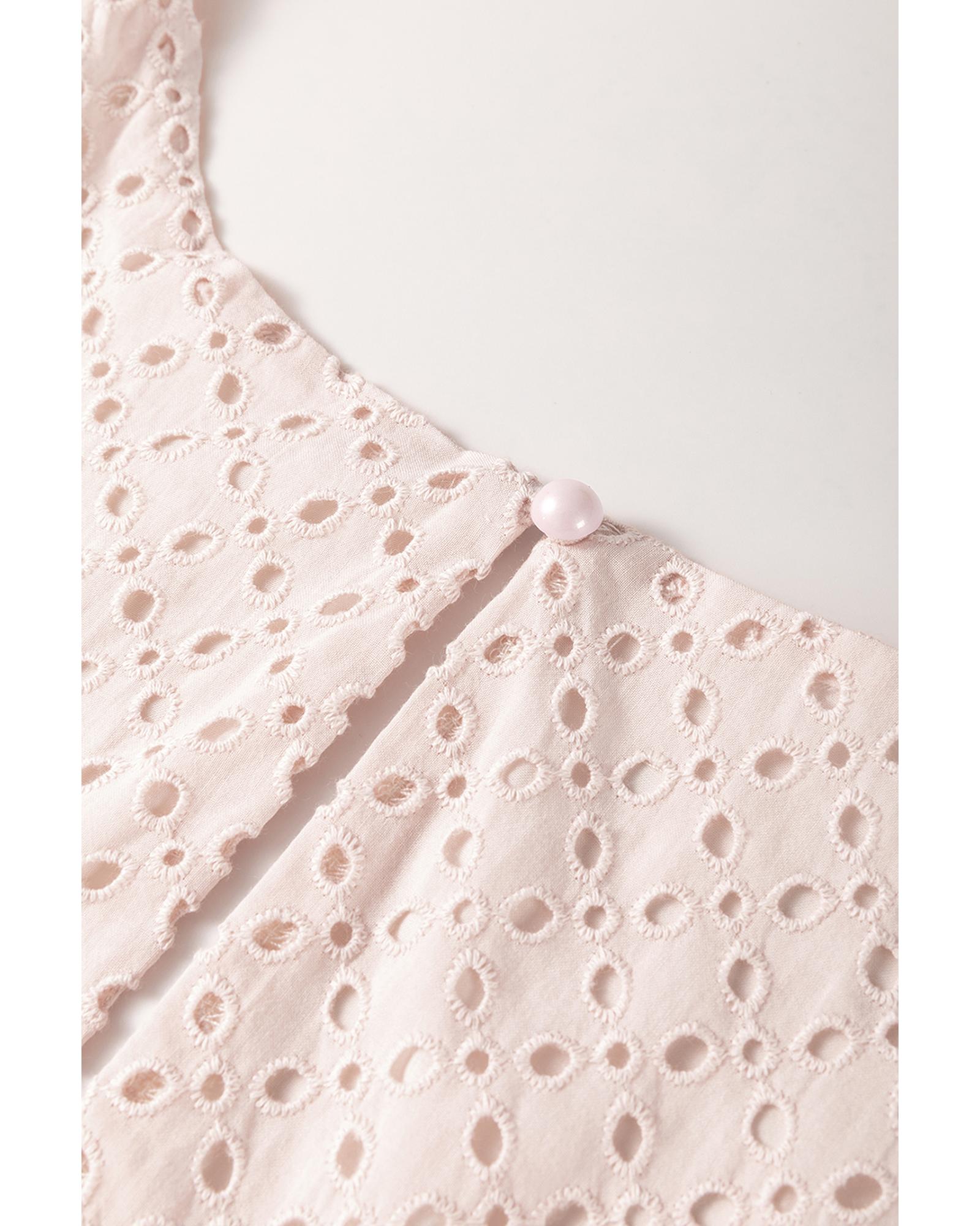 Delicacy Embroidered Eyelets Ruffled Hem Sleeveless Mini Dress - S