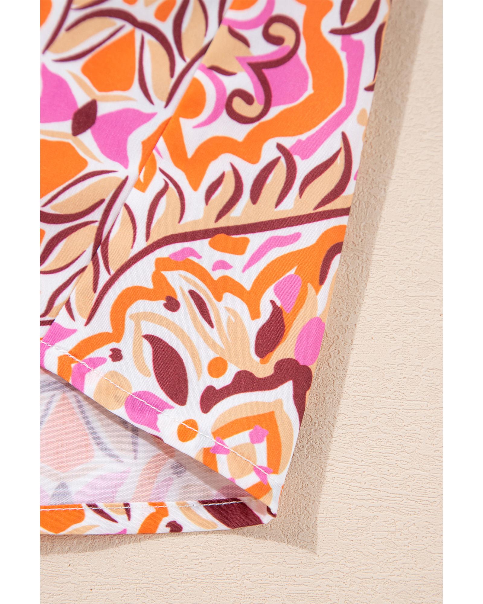 Khaki Abstract Printed Long Sleeve Tied Neckline Mini Dress - M