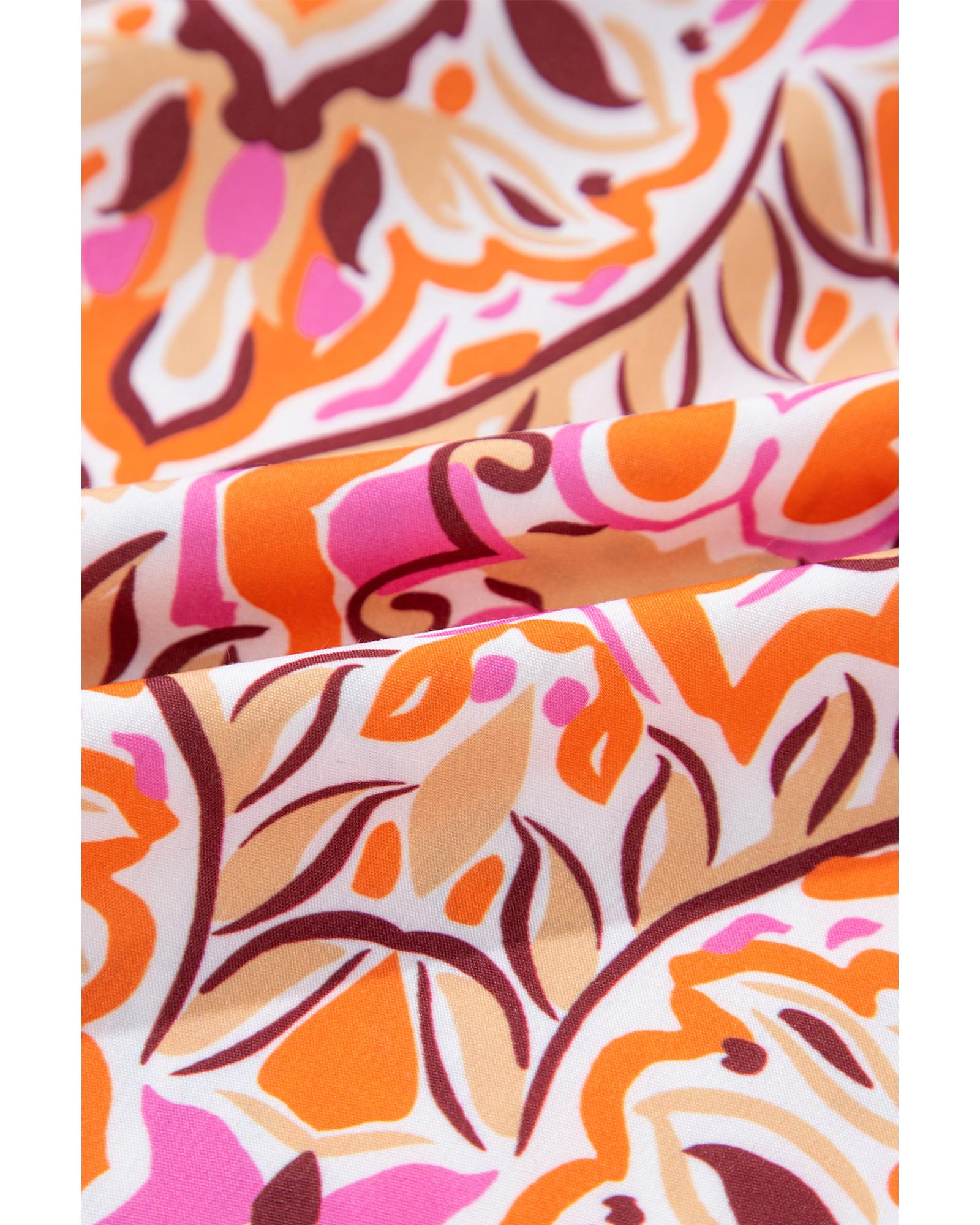 Khaki Abstract Printed Long Sleeve Tied Neckline Mini Dress - M