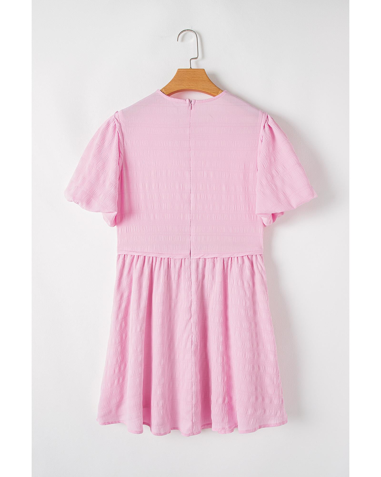 Bonbon Textured Bubble Sleeve High Waist Mini Dress - M