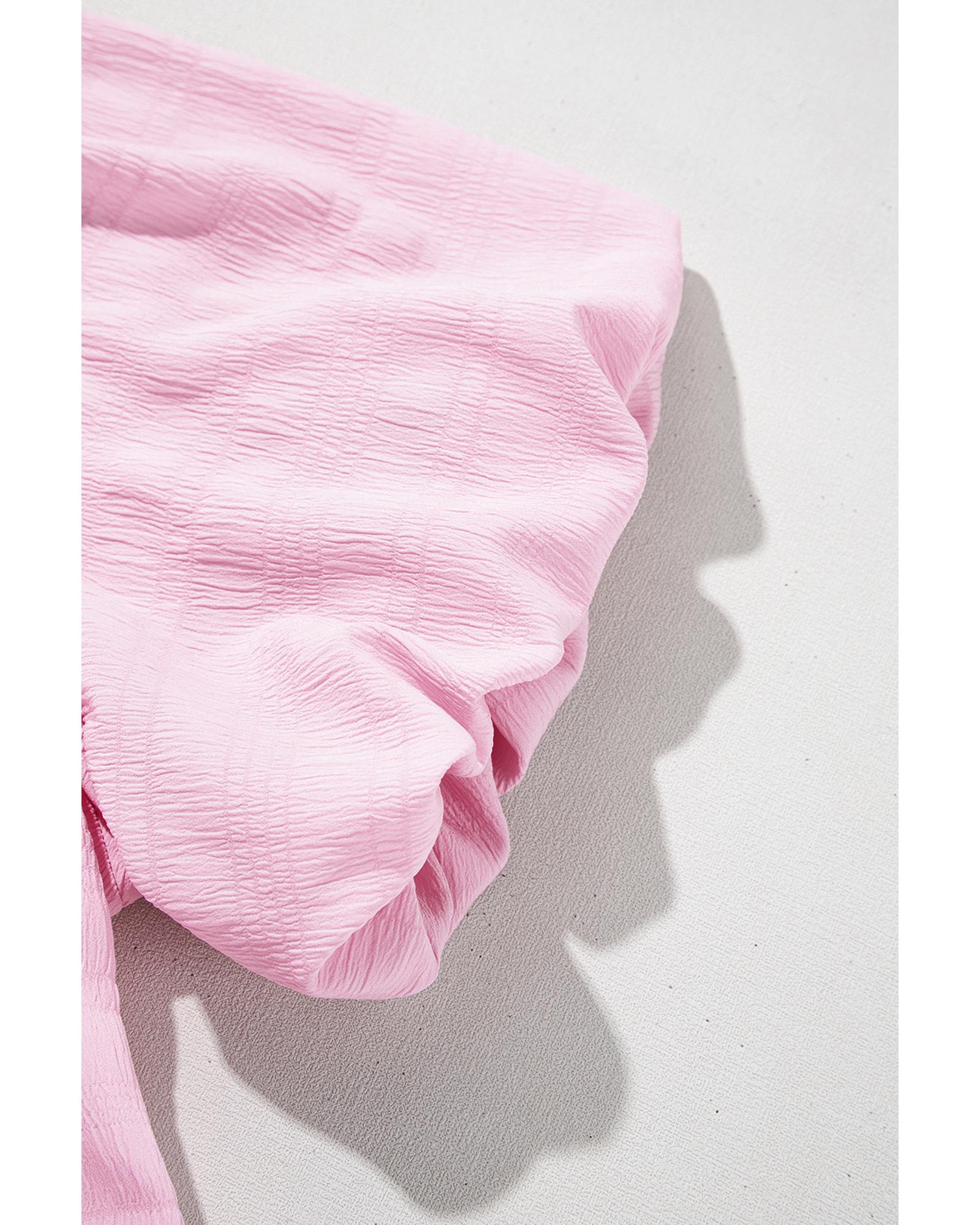 Bonbon Textured Bubble Sleeve High Waist Mini Dress - M