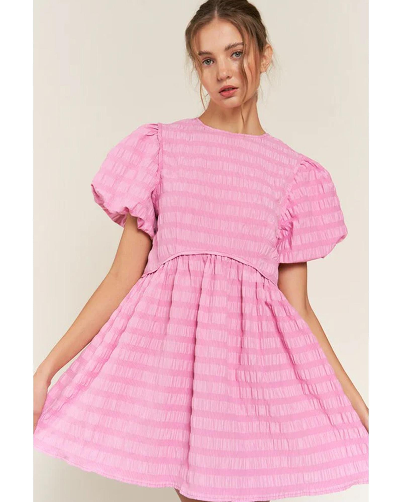 Bonbon Textured Bubble Sleeve High Waist Mini Dress - XL