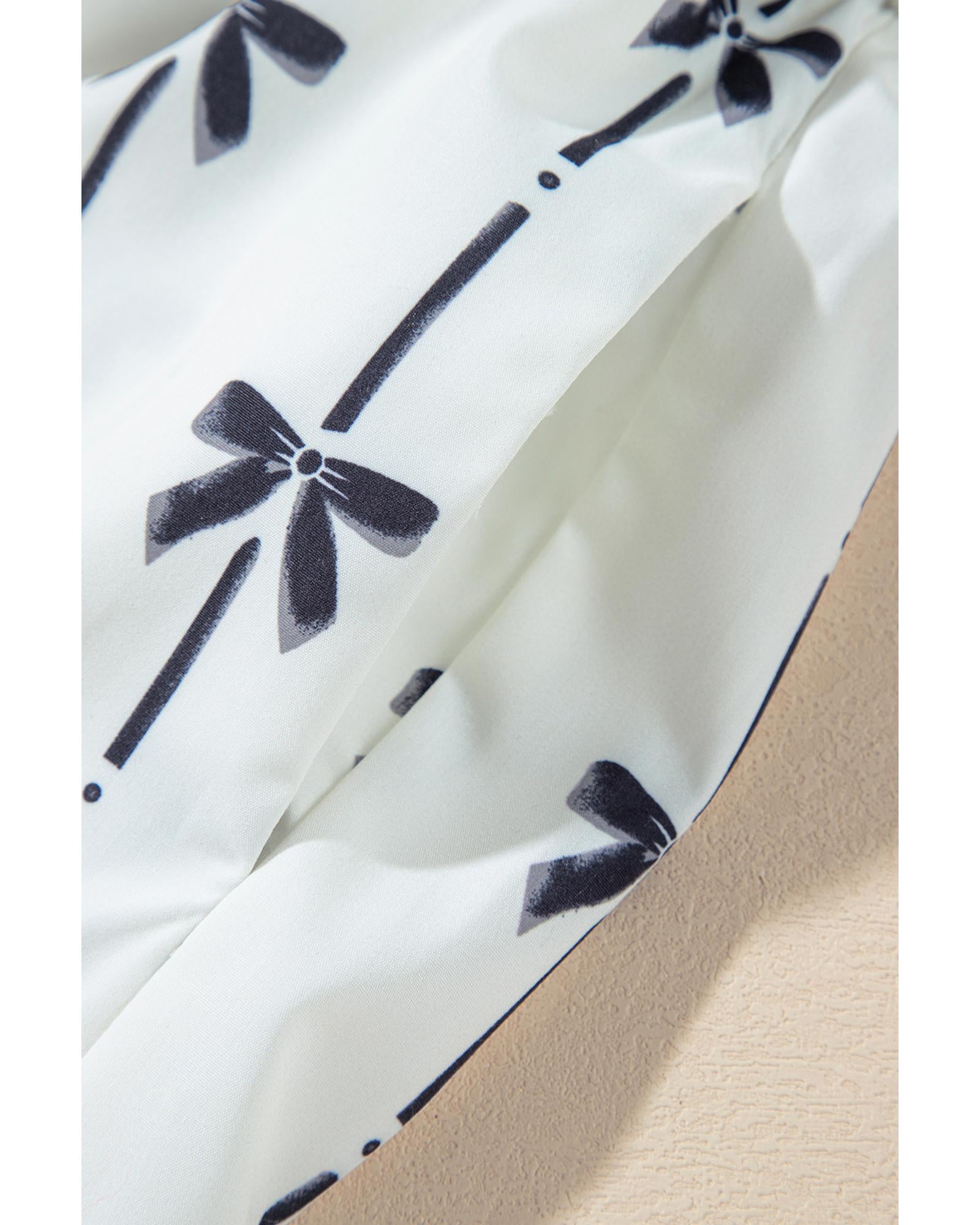 Black Bow Print Smocked Square Neck Ruffle Tiered Maxi Dress - XL