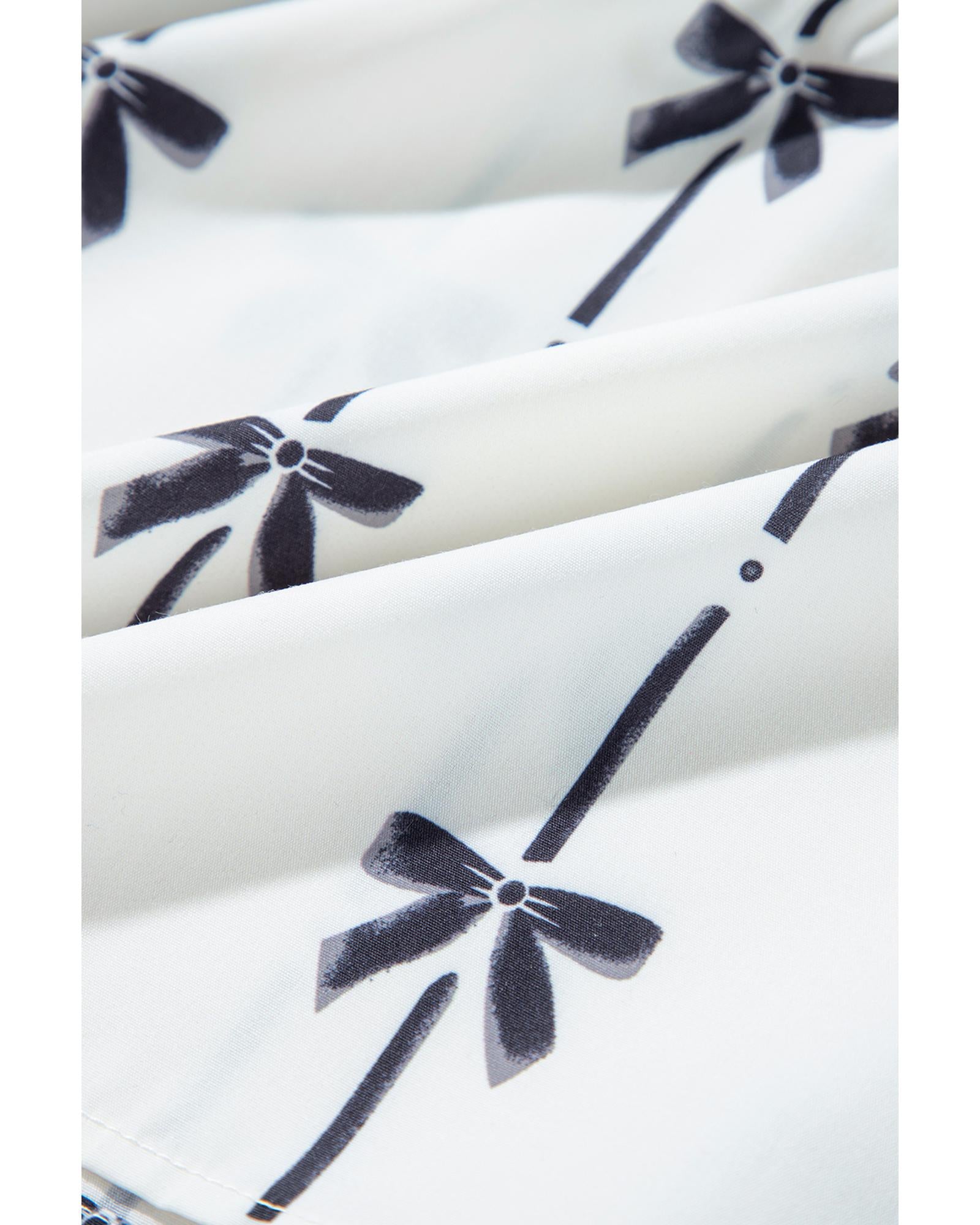 Black Bow Print Smocked Square Neck Ruffle Tiered Maxi Dress - XL