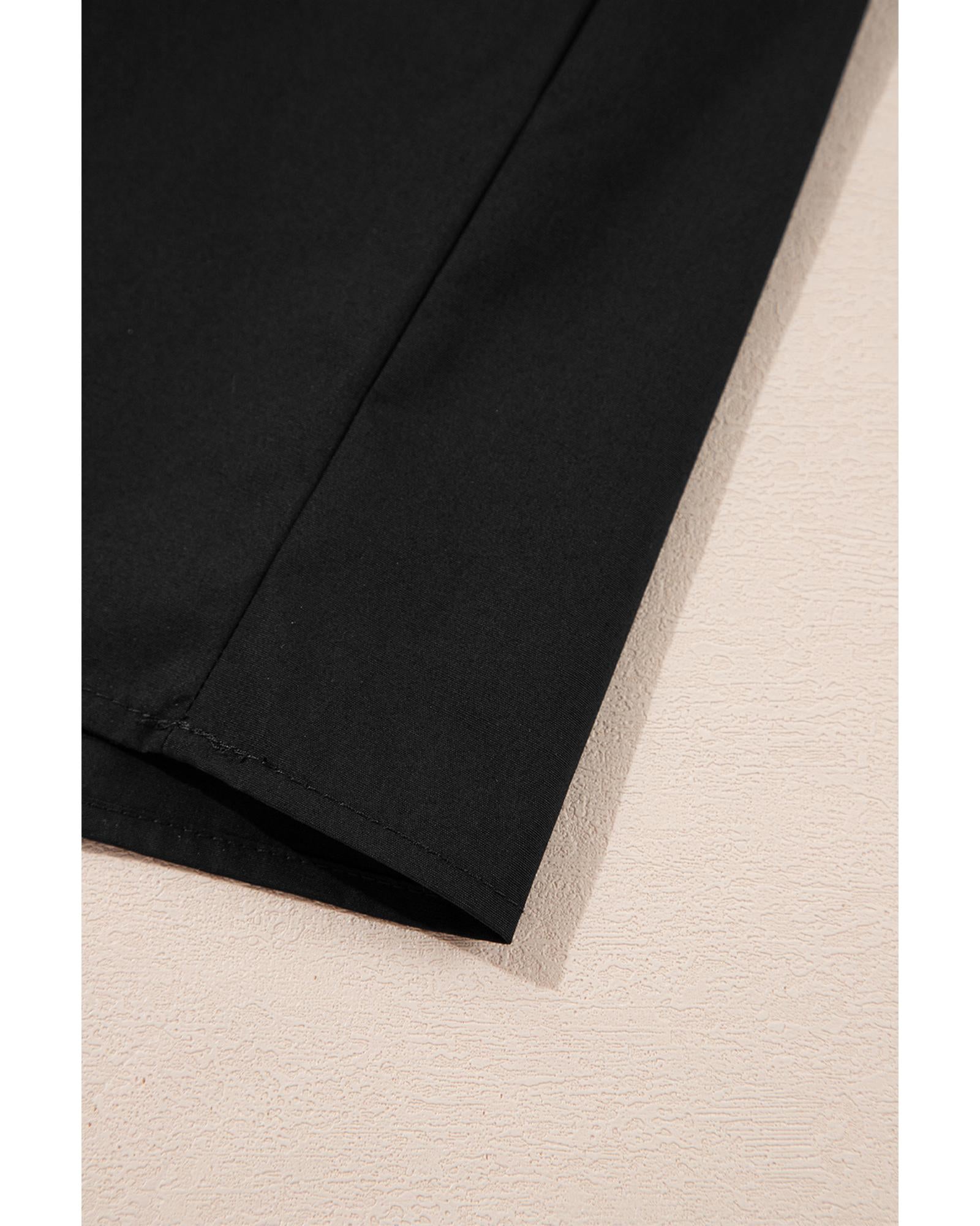 Black Contrast Ricrac Trim Short Sleeve V Neck Loose Mini Dress - M