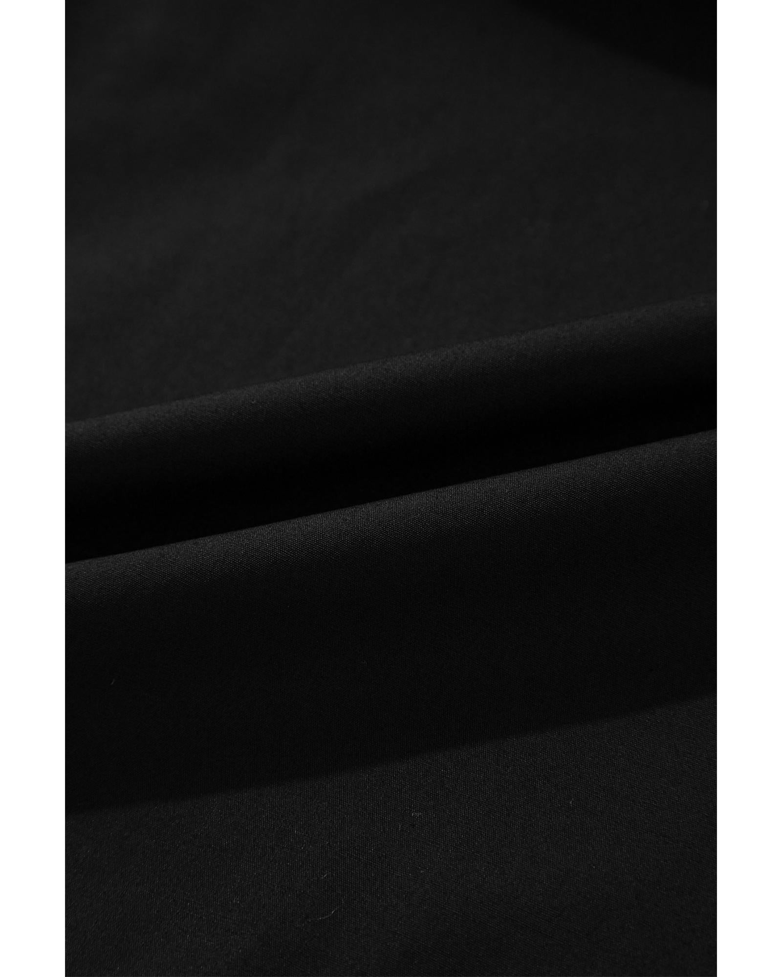 Black Contrast Ricrac Trim Short Sleeve V Neck Loose Mini Dress - M