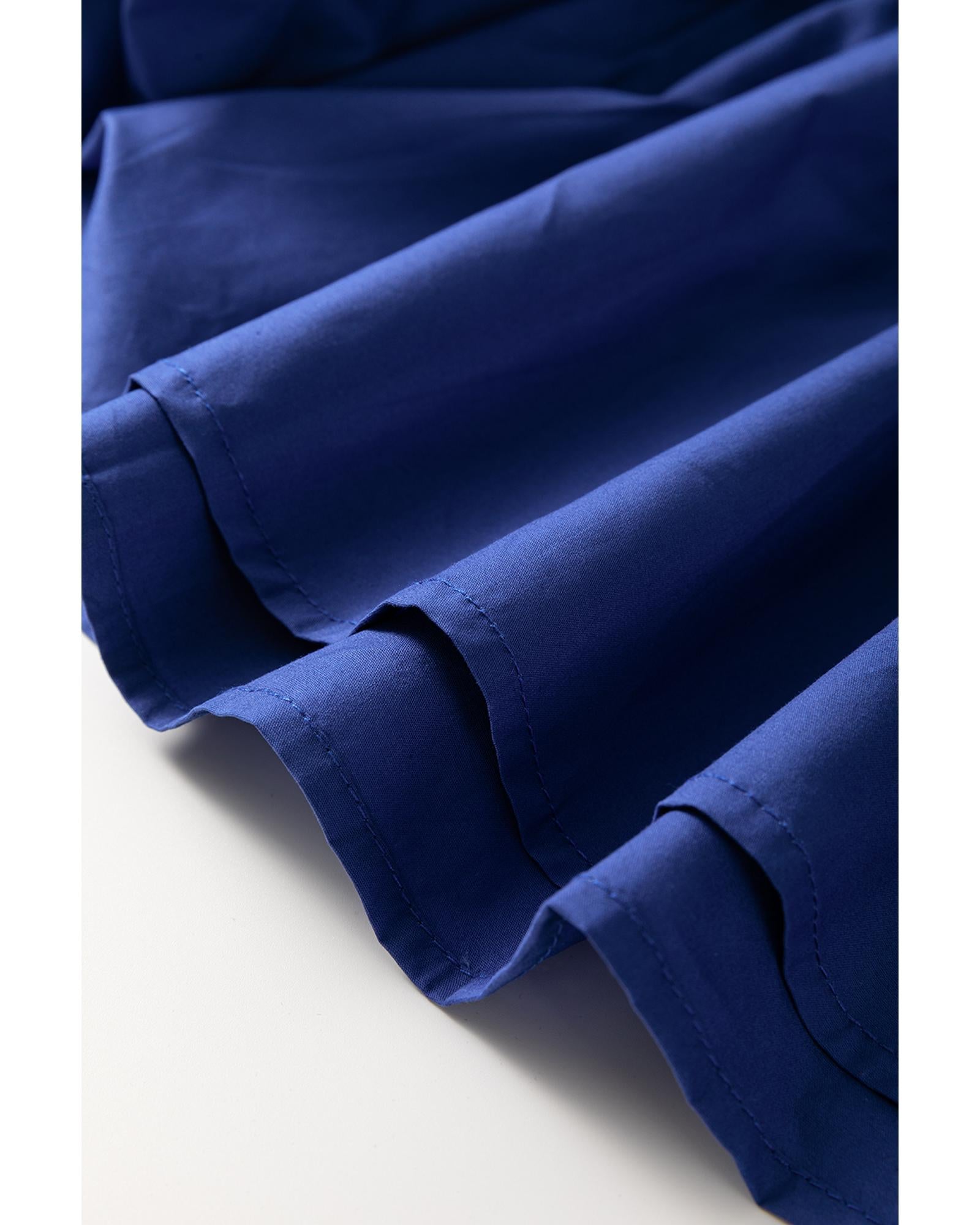 Bluing Colorful Striped Trim Puff Sleeve Pleated Mini Dress - L