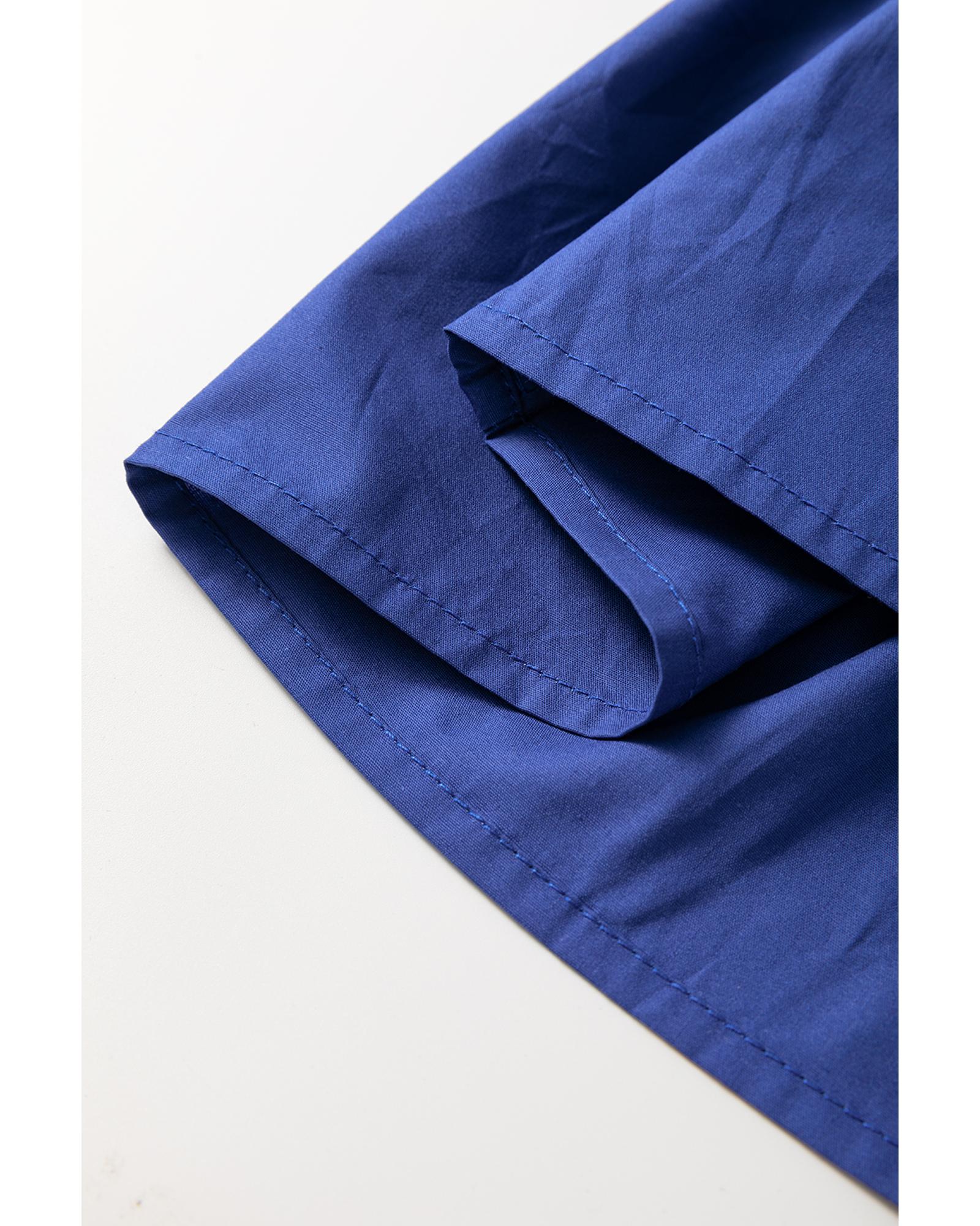 Bluing Colorful Striped Trim Puff Sleeve Pleated Mini Dress - M