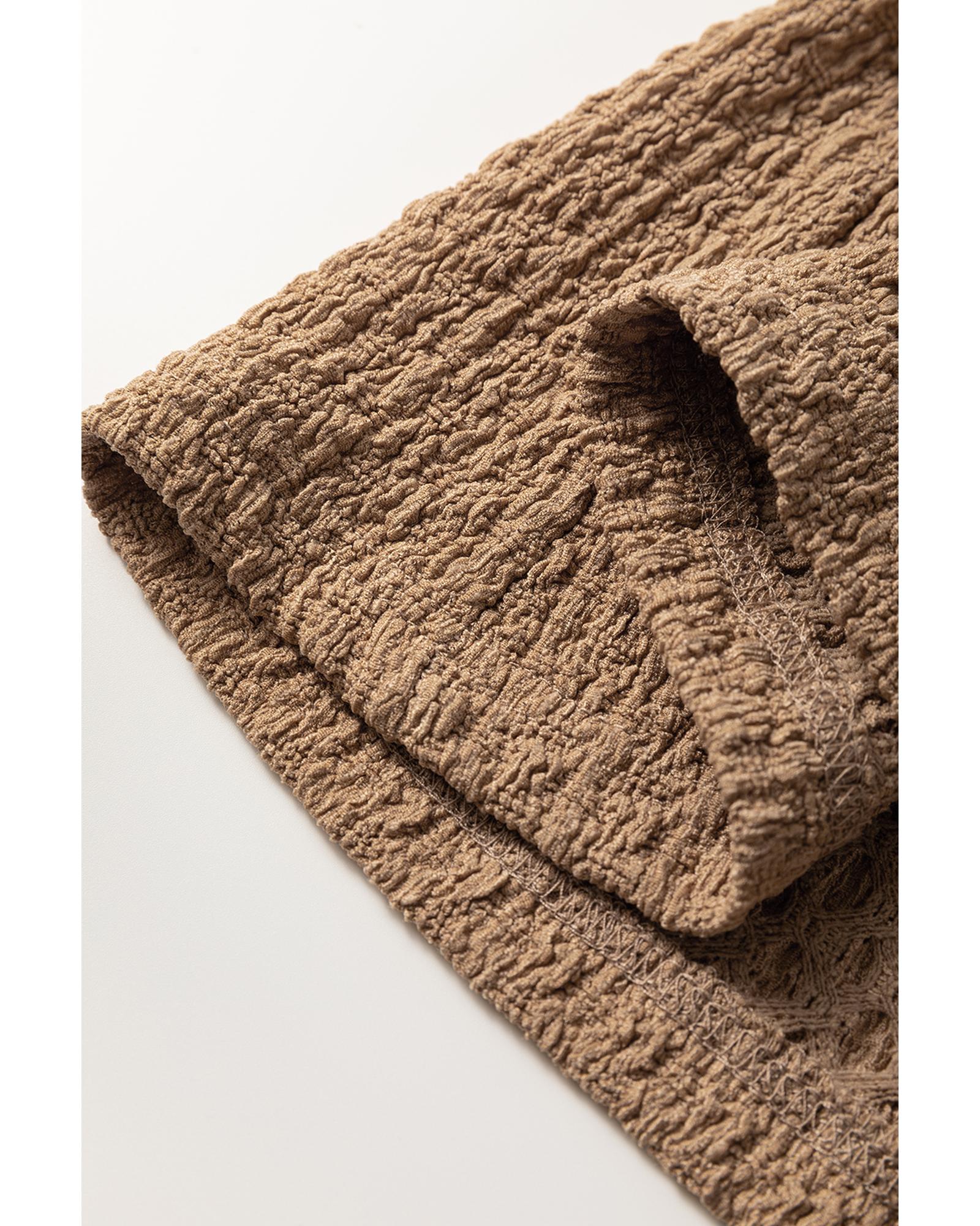 Buckskin Short Sleeve Textured Button Up Tie Waist Long Dress - L