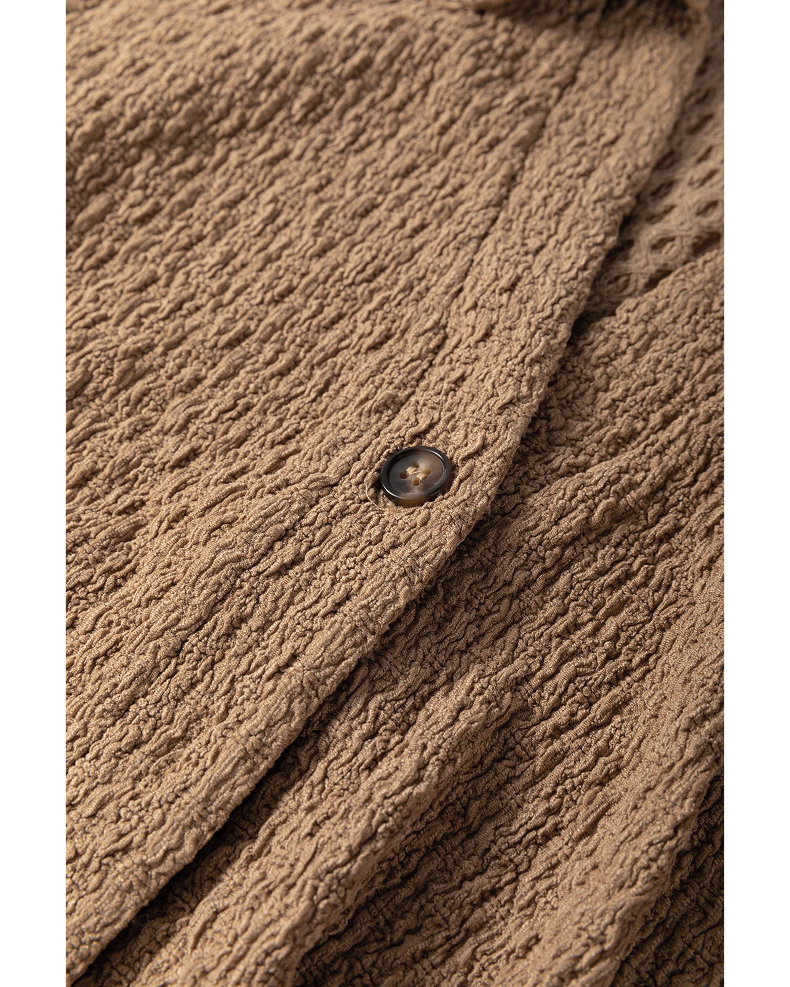 Buckskin Short Sleeve Textured Button Up Tie Waist Long Dress - XL