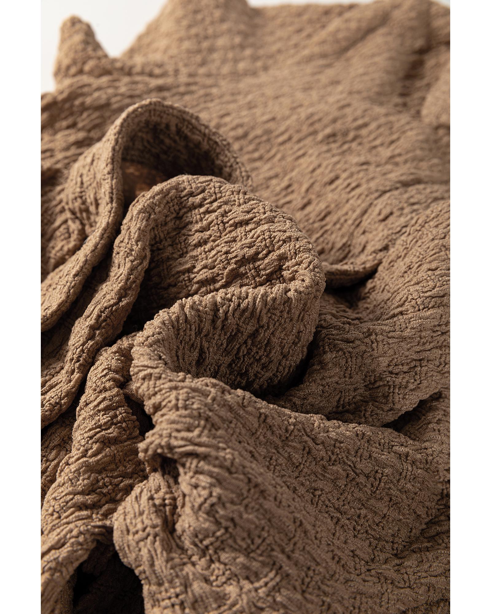 Buckskin Short Sleeve Textured Button Up Tie Waist Long Dress - XL