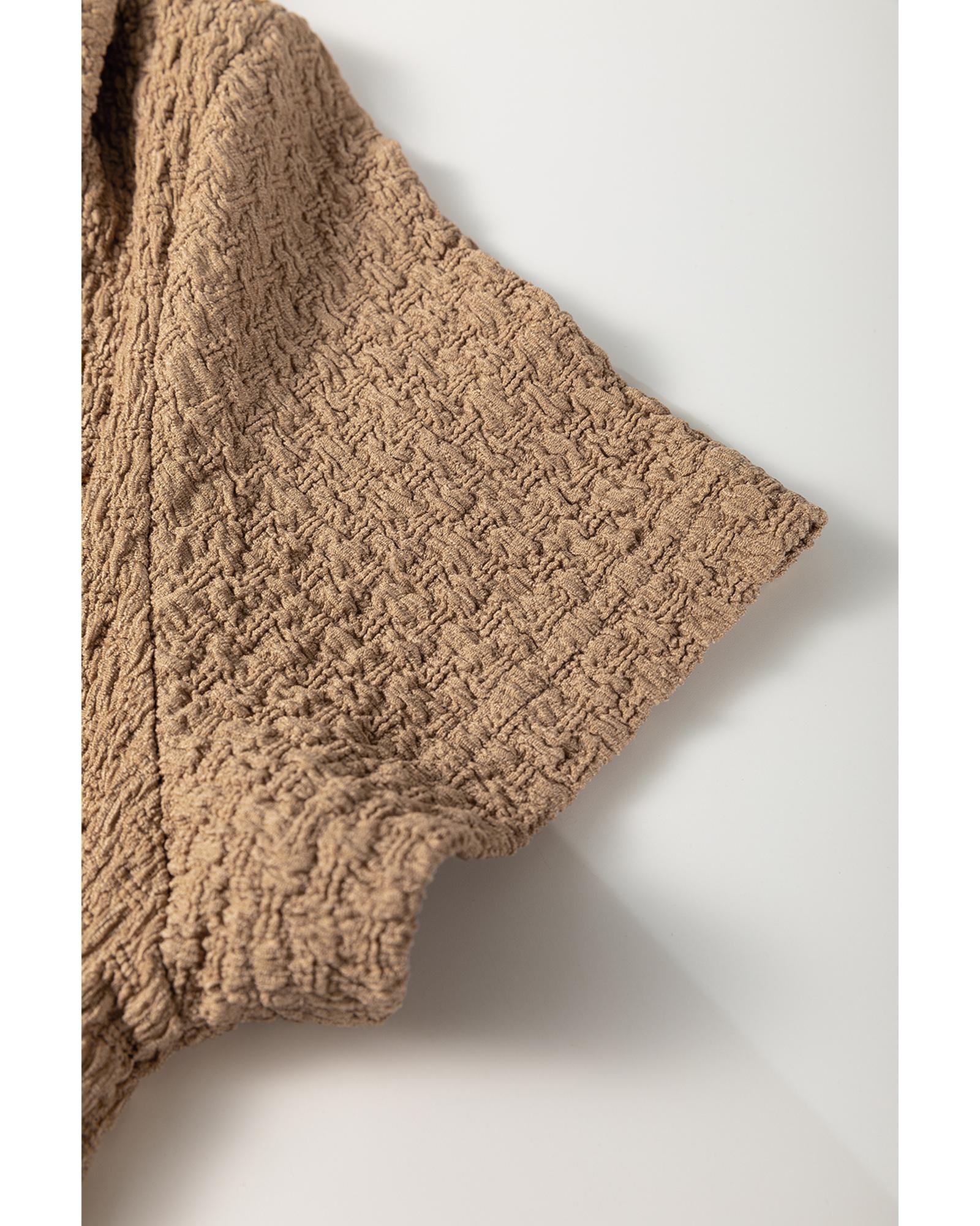 Buckskin Short Sleeve Textured Button Up Tie Waist Long Dress - XL