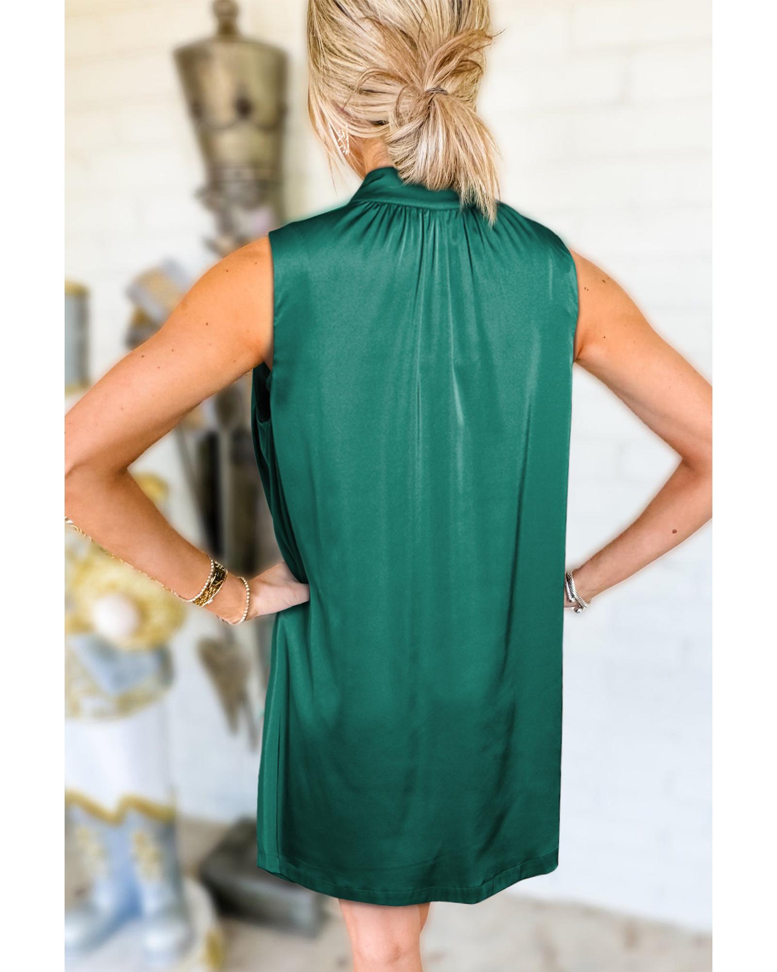 Evergreen Bow Tie Satin Shift Sleeveless Mini Dress - L