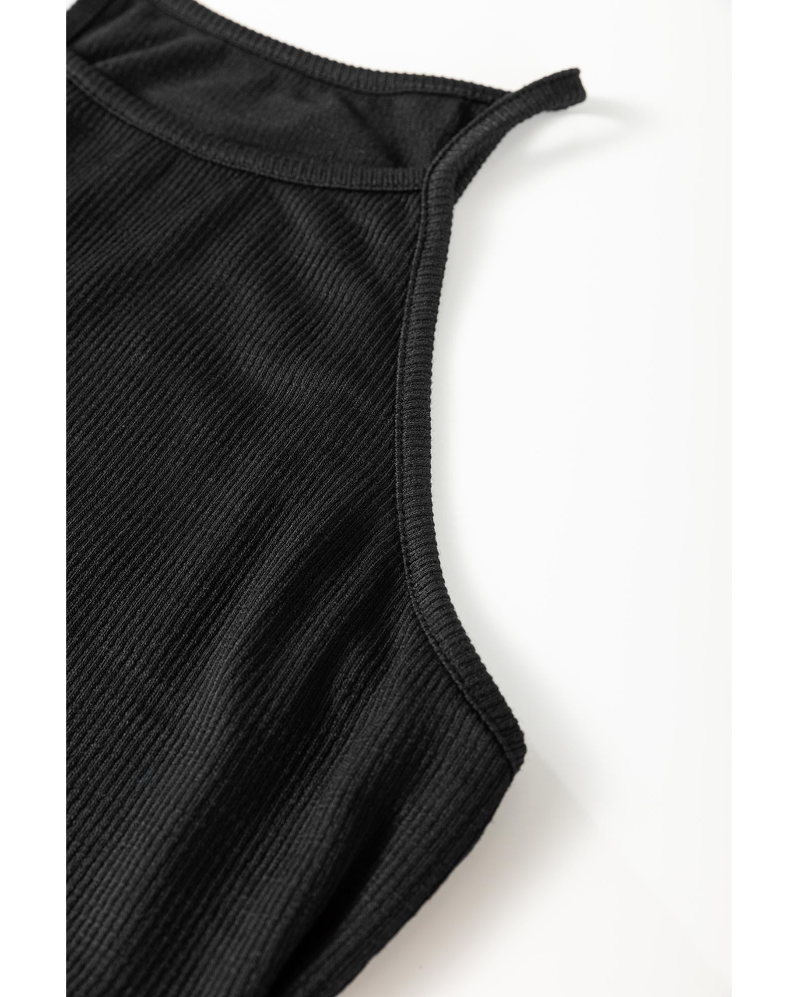 Black Racerback Ribbed Knit Drawstring Bodycon Dress - L