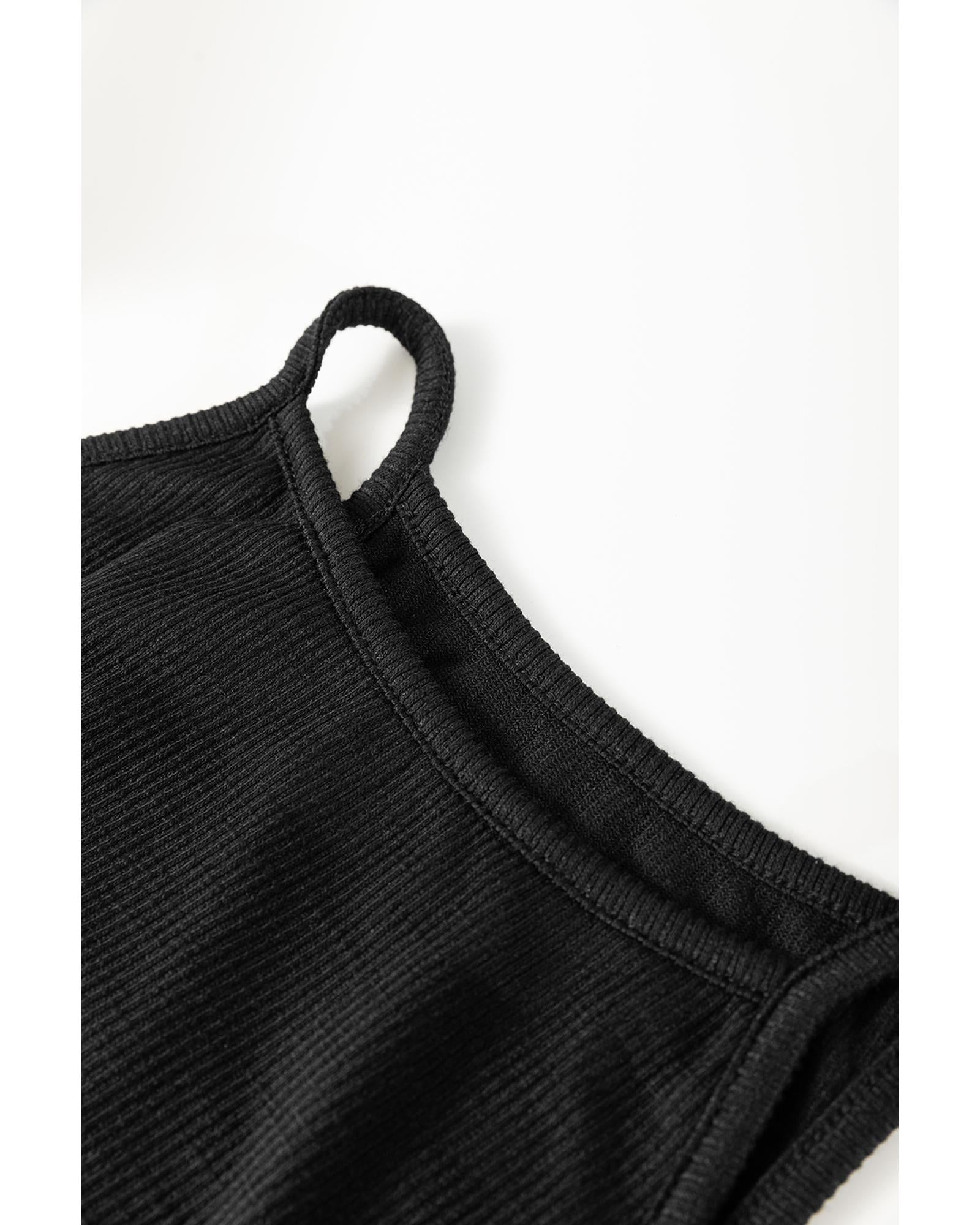 Black Racerback Ribbed Knit Drawstring Bodycon Dress - M