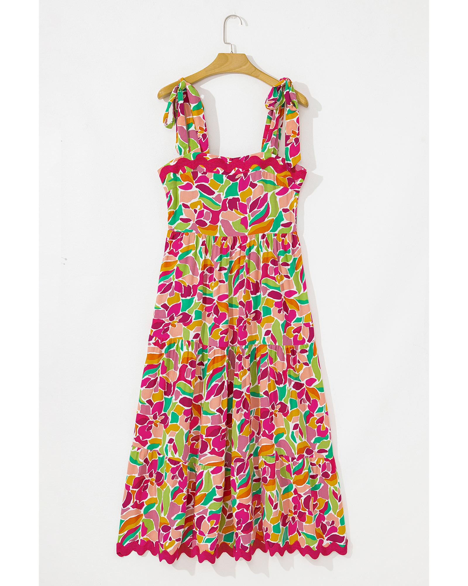 Multicolour Floral Tied Straps Ricrac Trim Maxi Dress - L