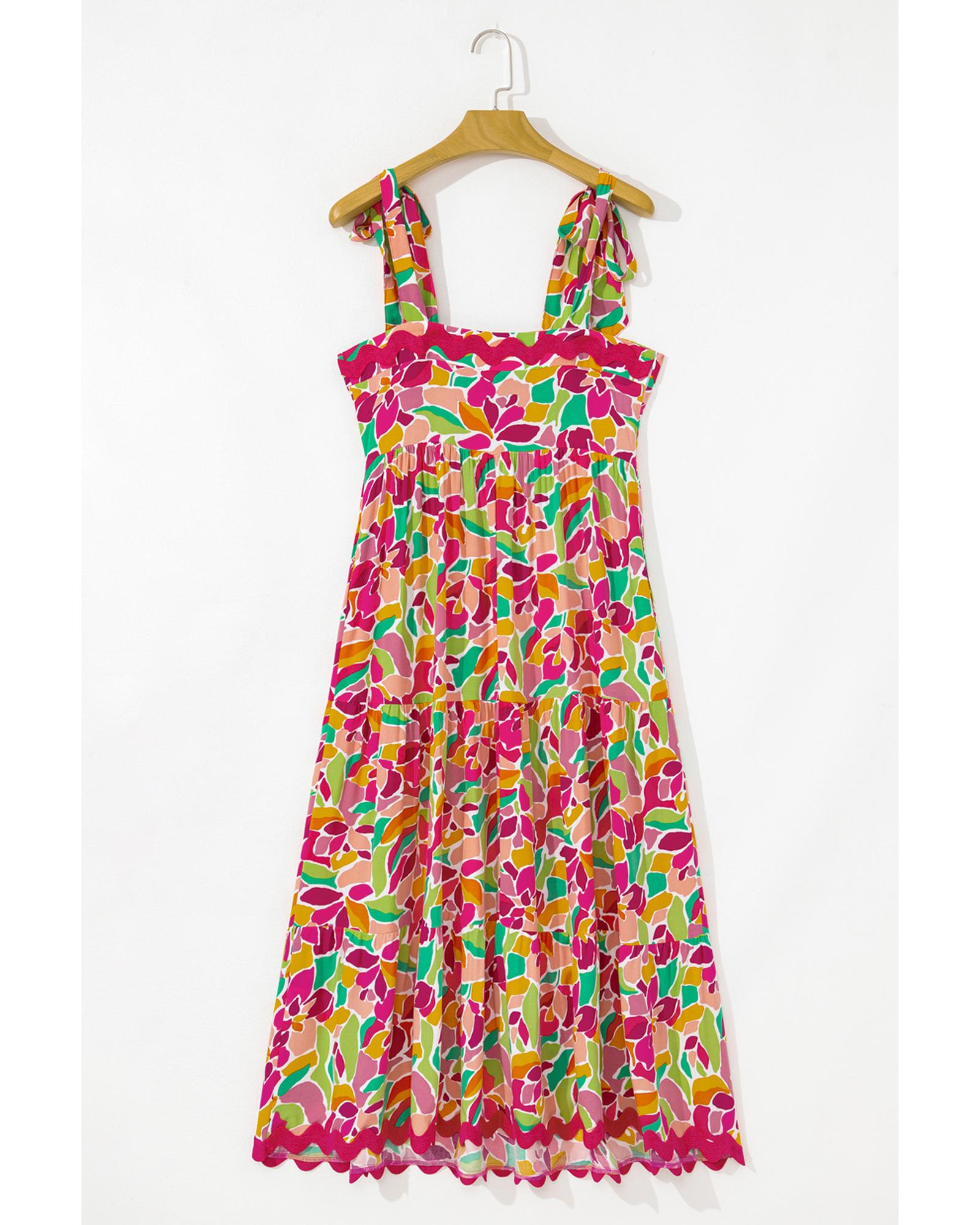 Multicolour Floral Tied Straps Ricrac Trim Maxi Dress - L
