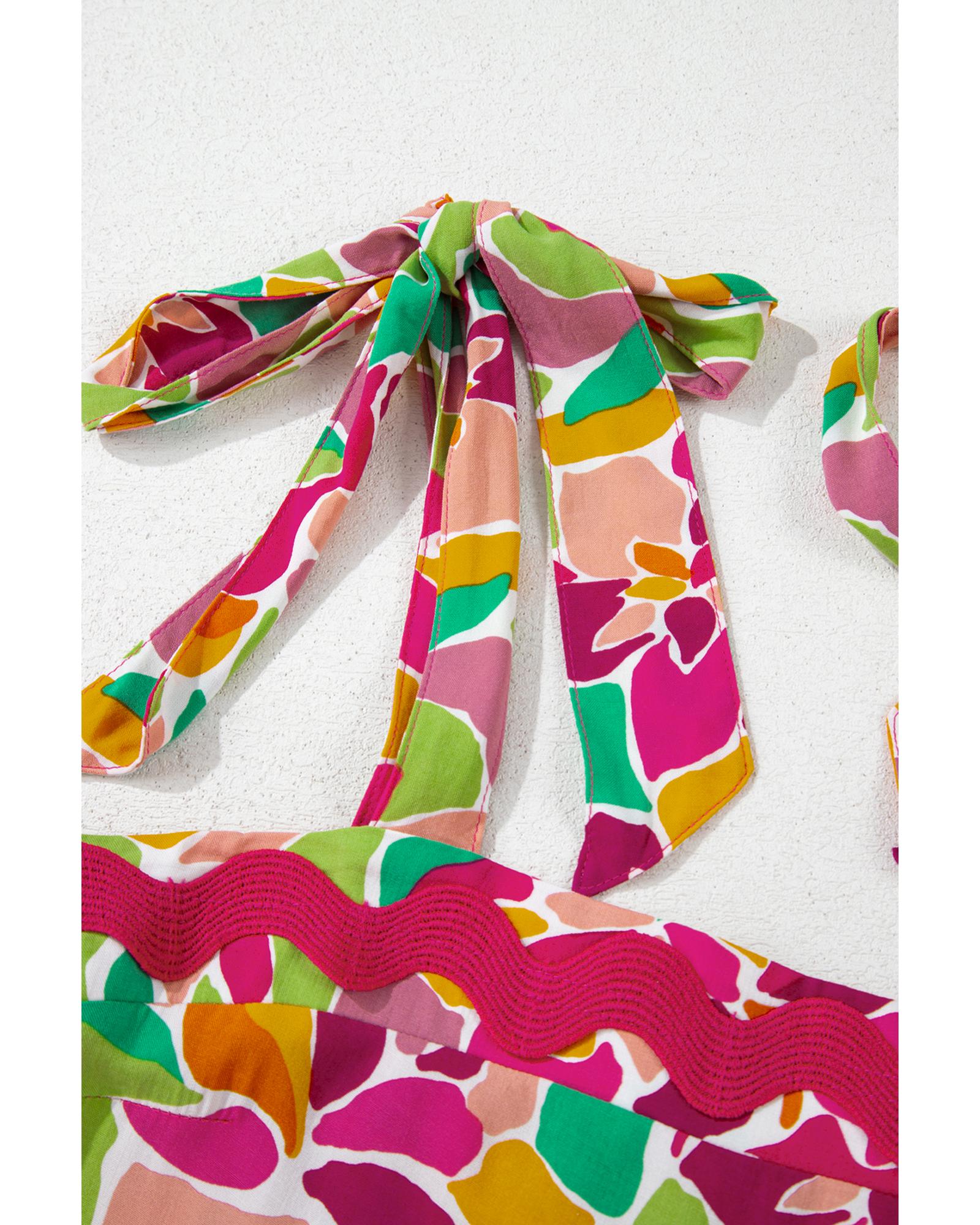 Multicolour Floral Tied Straps Ricrac Trim Maxi Dress - L