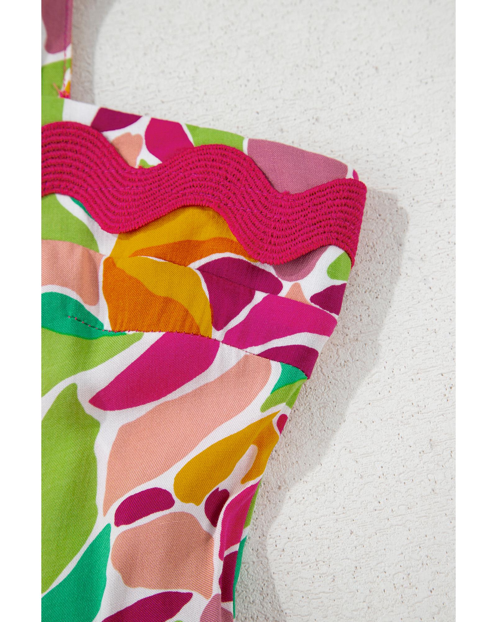 Multicolour Floral Tied Straps Ricrac Trim Maxi Dress - L