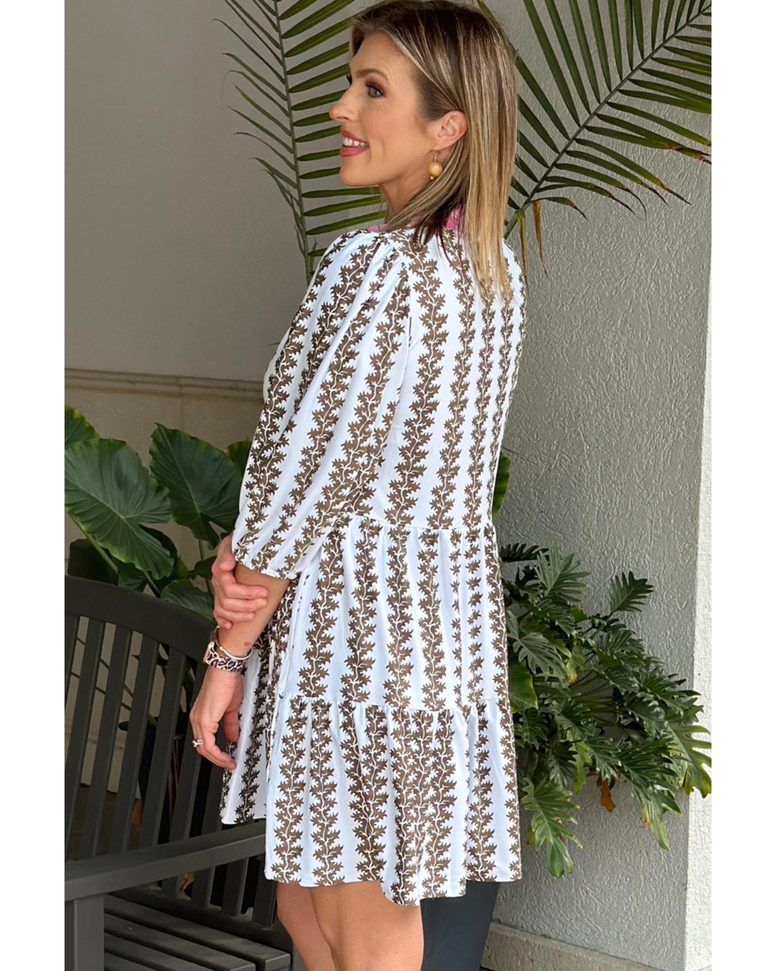 Black Contrast Floral V Neck Printed Bracelet Sleeve Dress - L