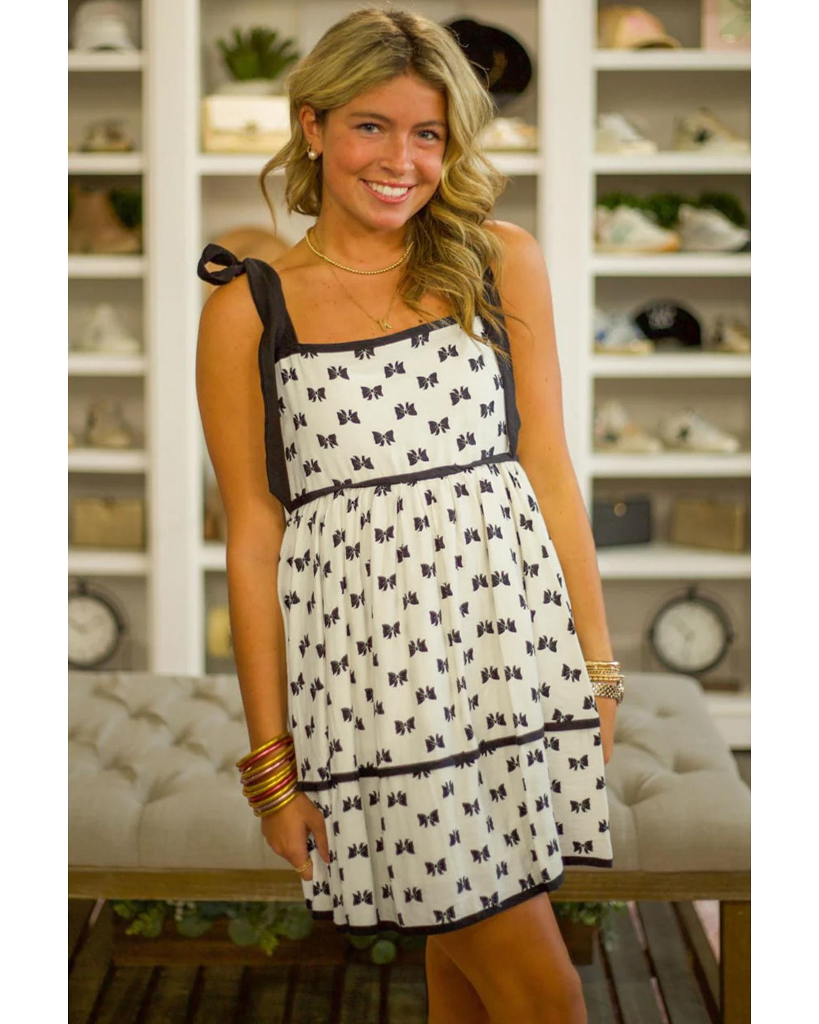 White Bow Knot Color Contrast Trim Knotted Shoulder Mini Dress - XL