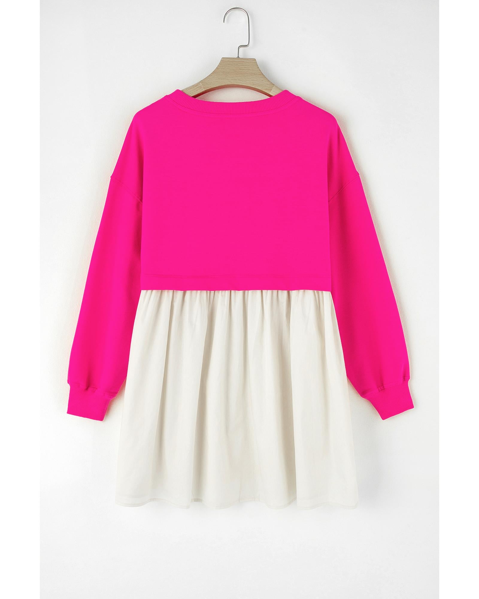 Rose Red Sequin Heart XOXO Graphic Colorblock Patchwork Hem Sweatshirt Dress - S