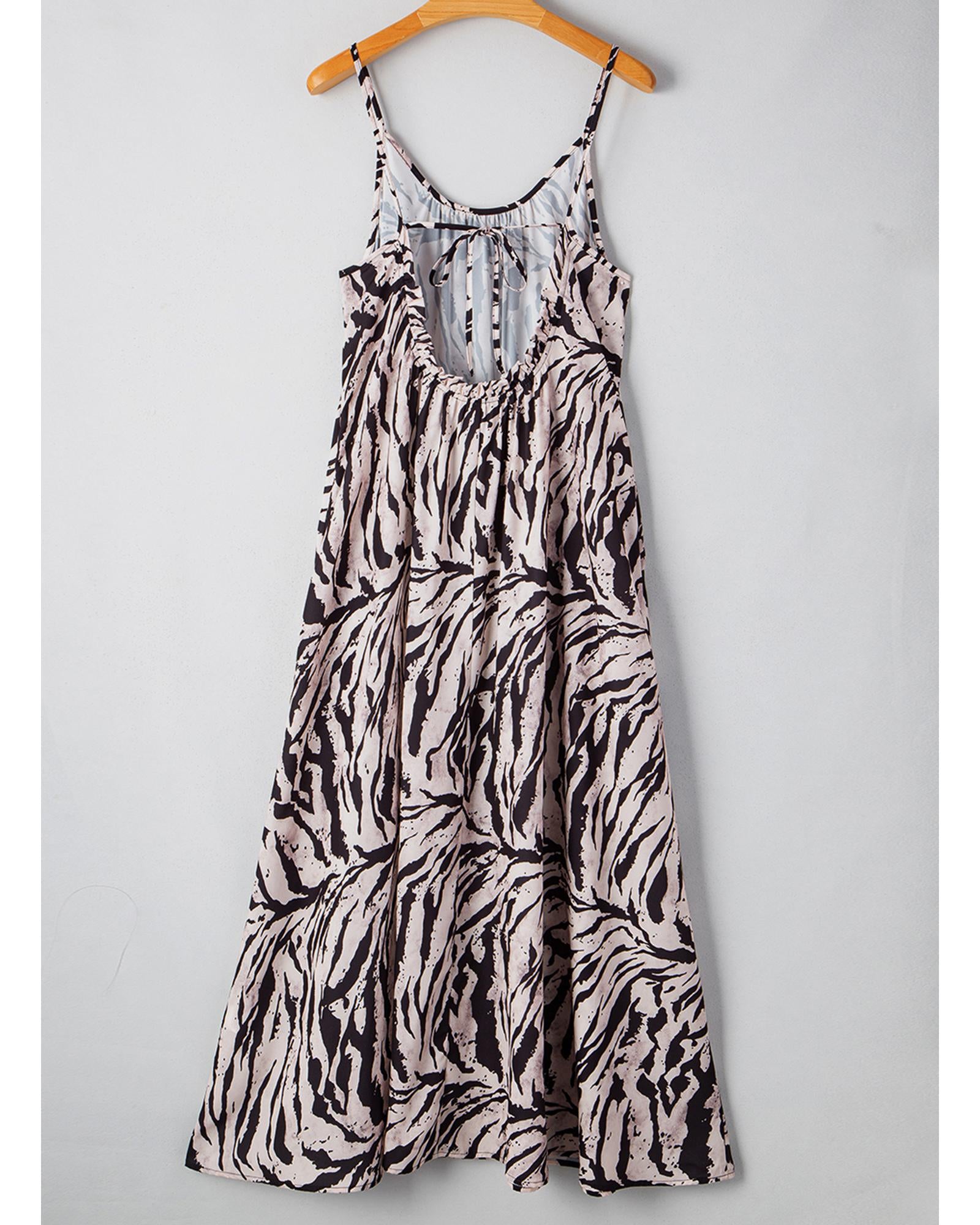 Black Abstract Print Open Back Boho Loose Maxi Sundress - L