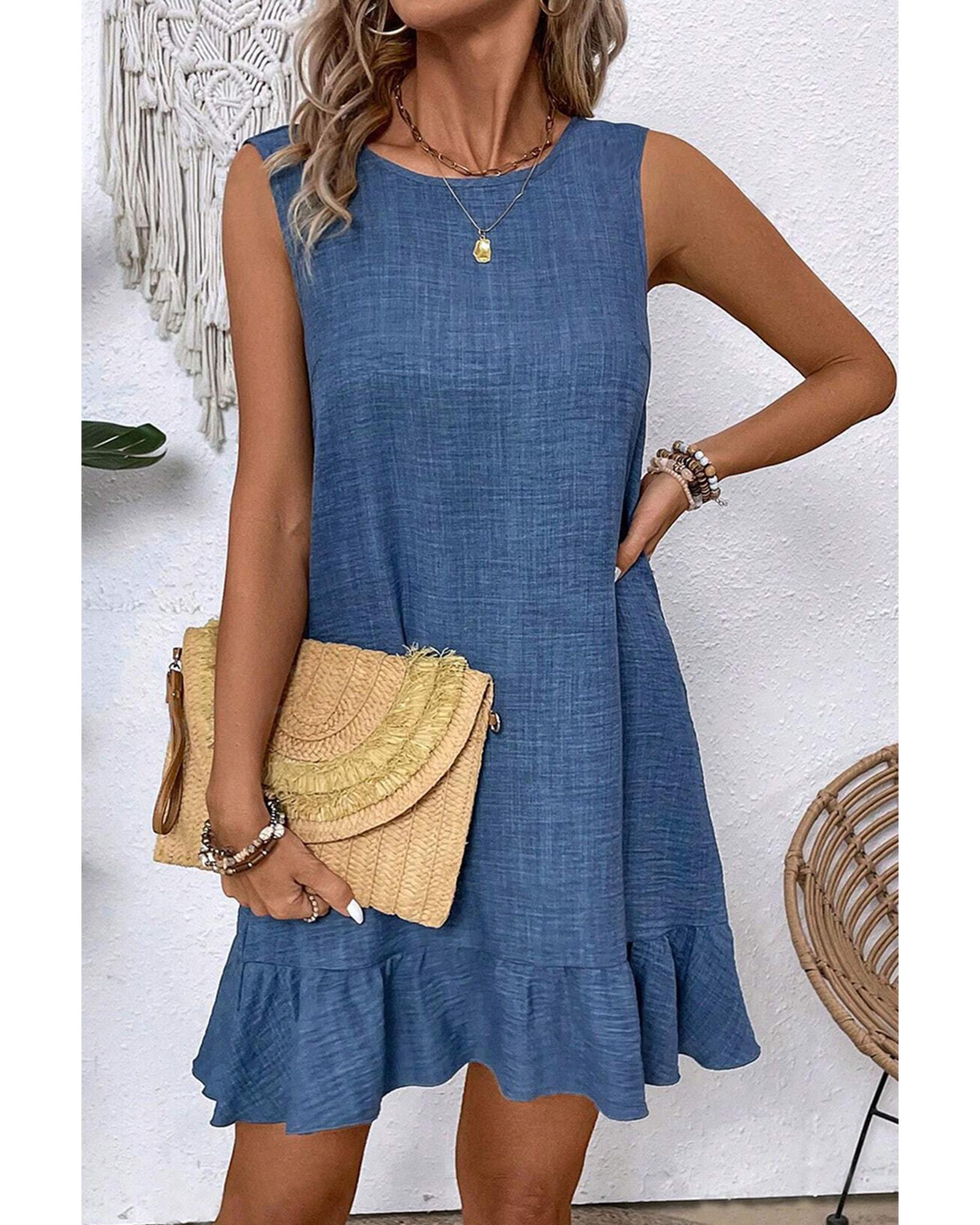Ashleigh Blue Knot Scoop Back Ruffle Hem Sleeveless Mini Dress - XL