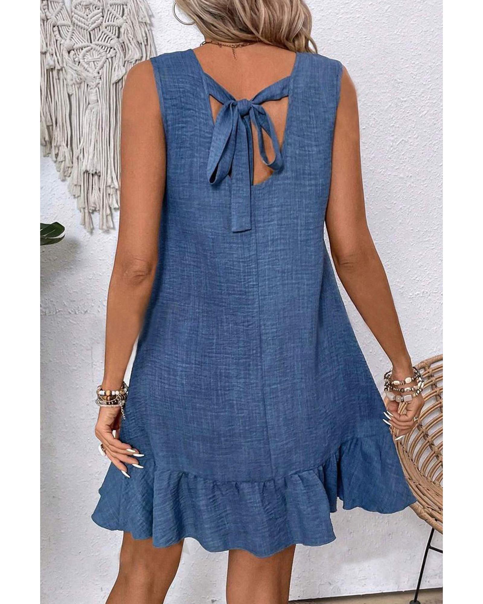 Ashleigh Blue Knot Scoop Back Ruffle Hem Sleeveless Mini Dress - XL