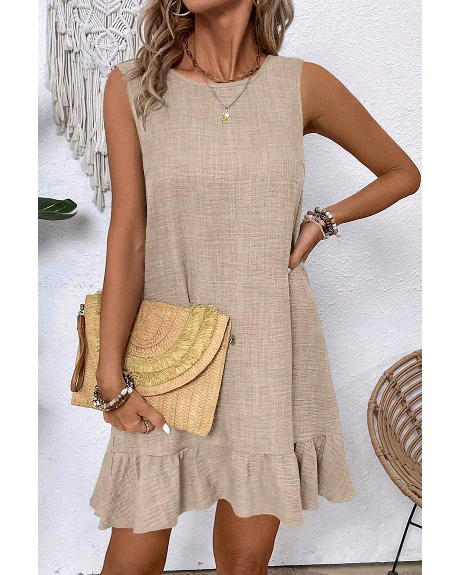 Smoke Gray Knot Scoop Back Ruffle Hem Sleeveless Mini Dress - XL
