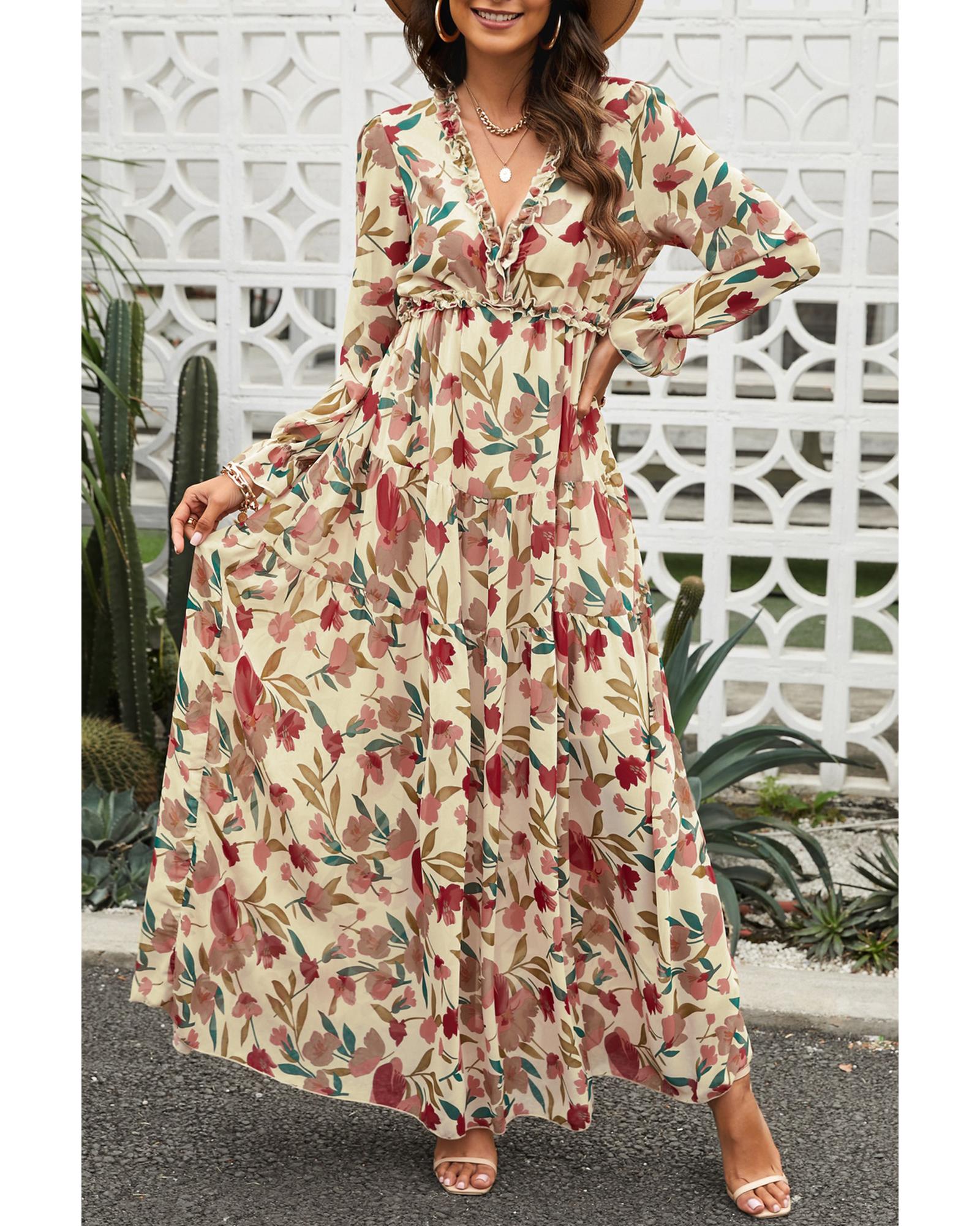 Azura Exchange Ruffle Tiered Maxi Dress - M