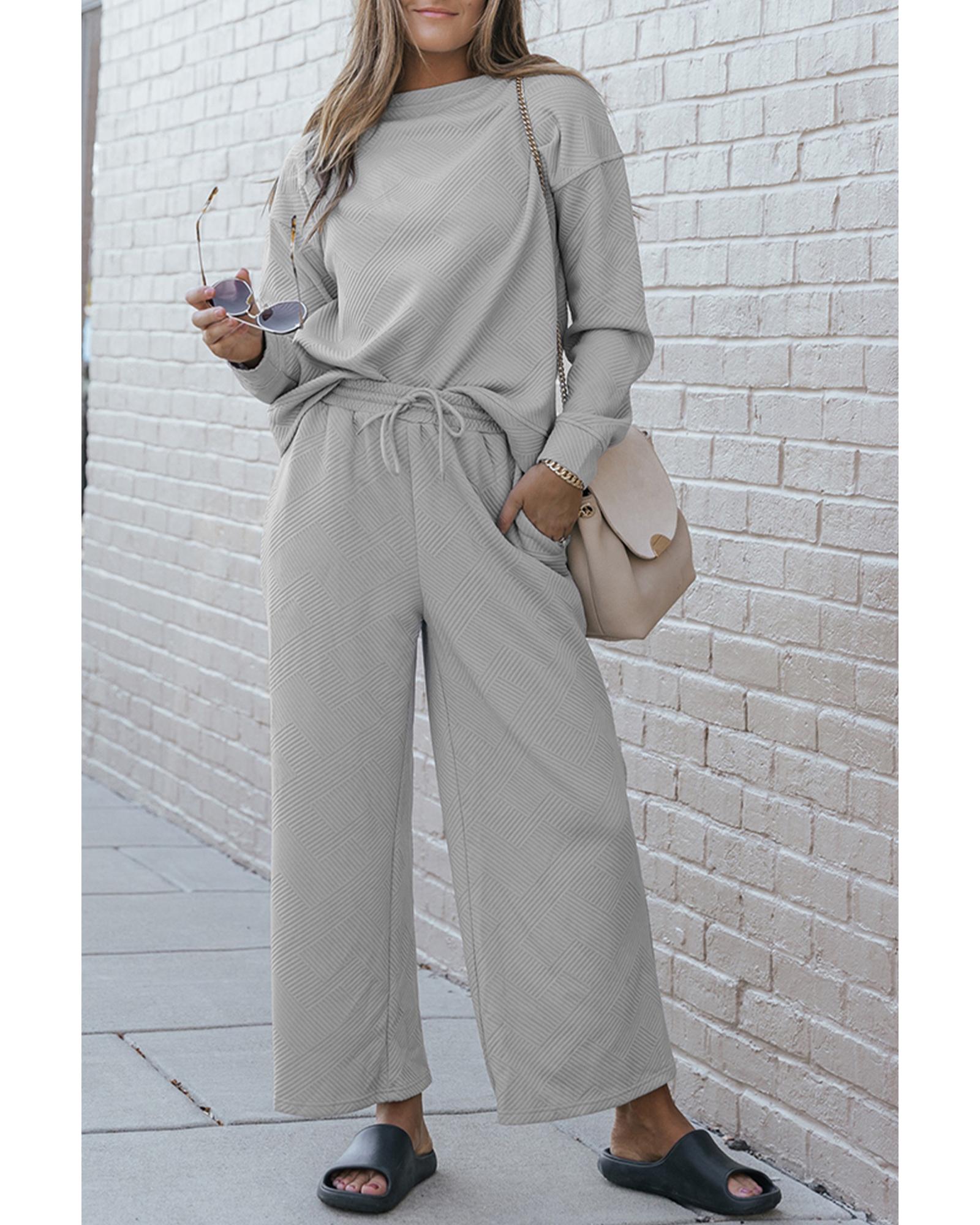 Gray Ultra Loose Textured 2pcs Slouchy Outfit - 2XL