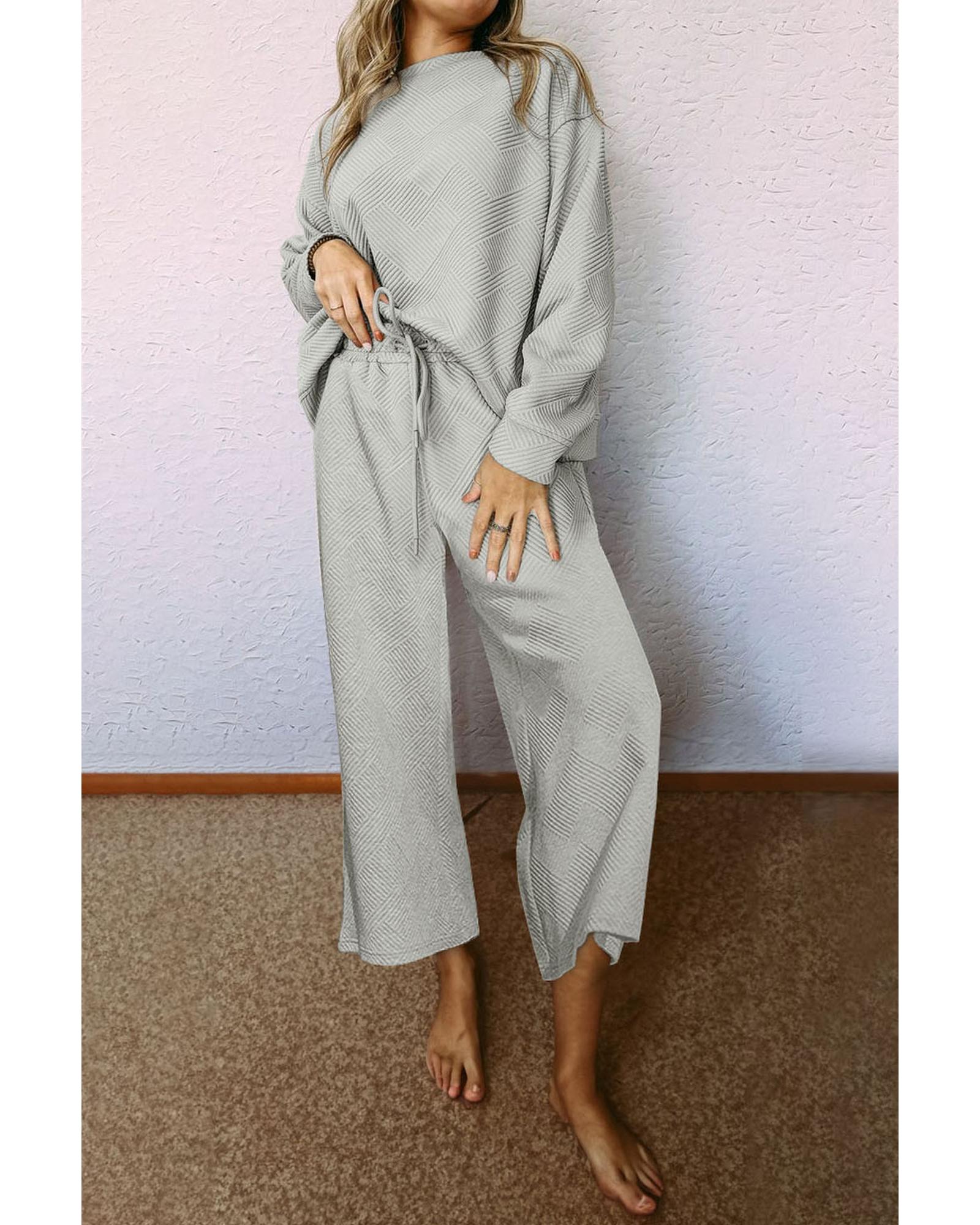 Gray Ultra Loose Textured 2pcs Slouchy Outfit - XL