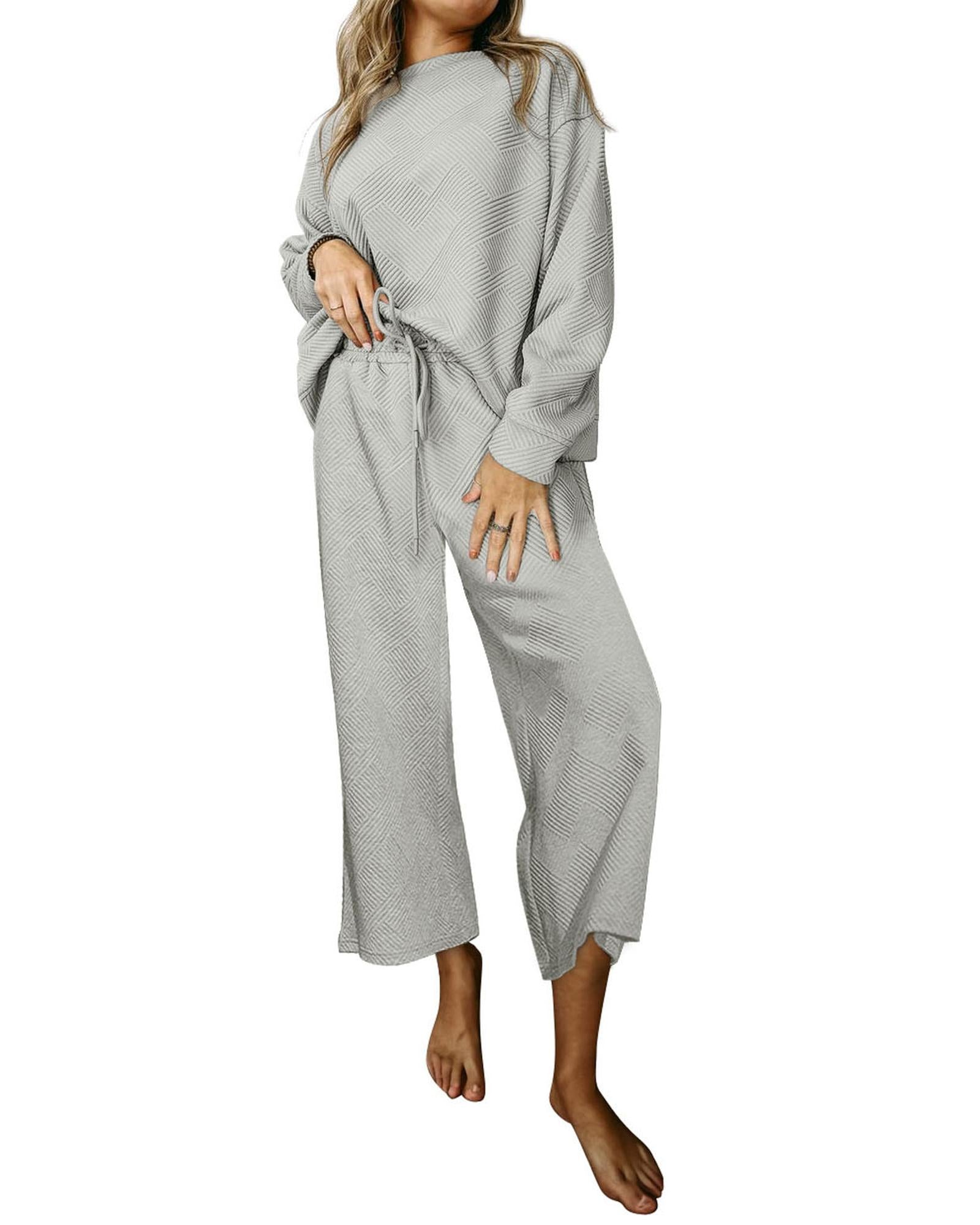 Gray Ultra Loose Textured 2pcs Slouchy Outfit - XL