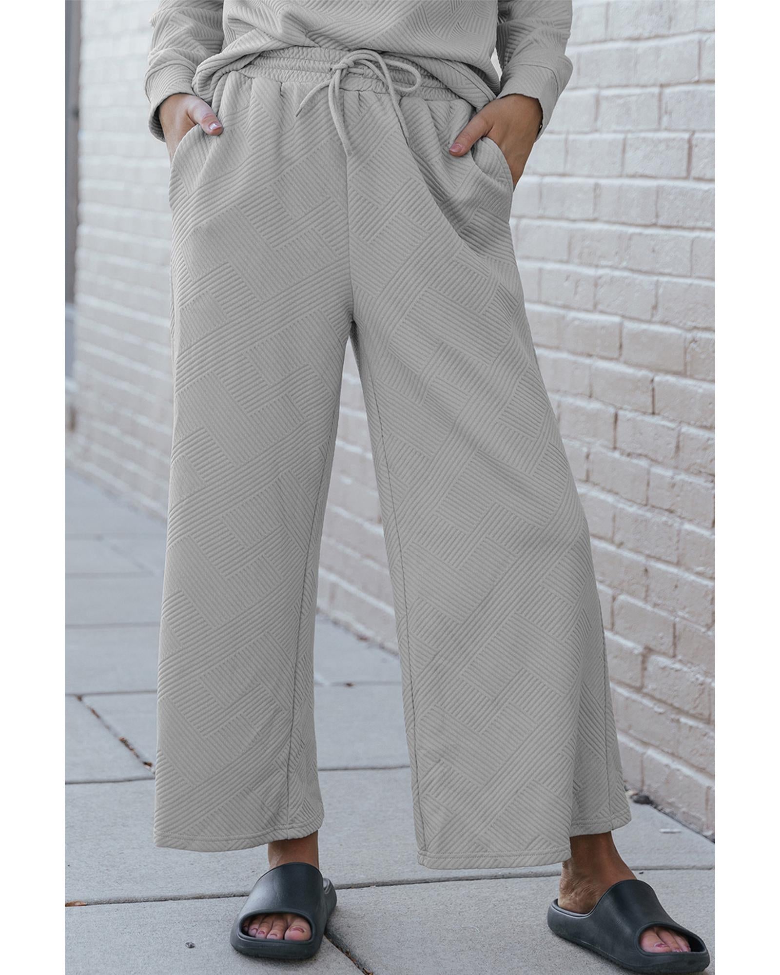 Gray Ultra Loose Textured 2pcs Slouchy Outfit - XL