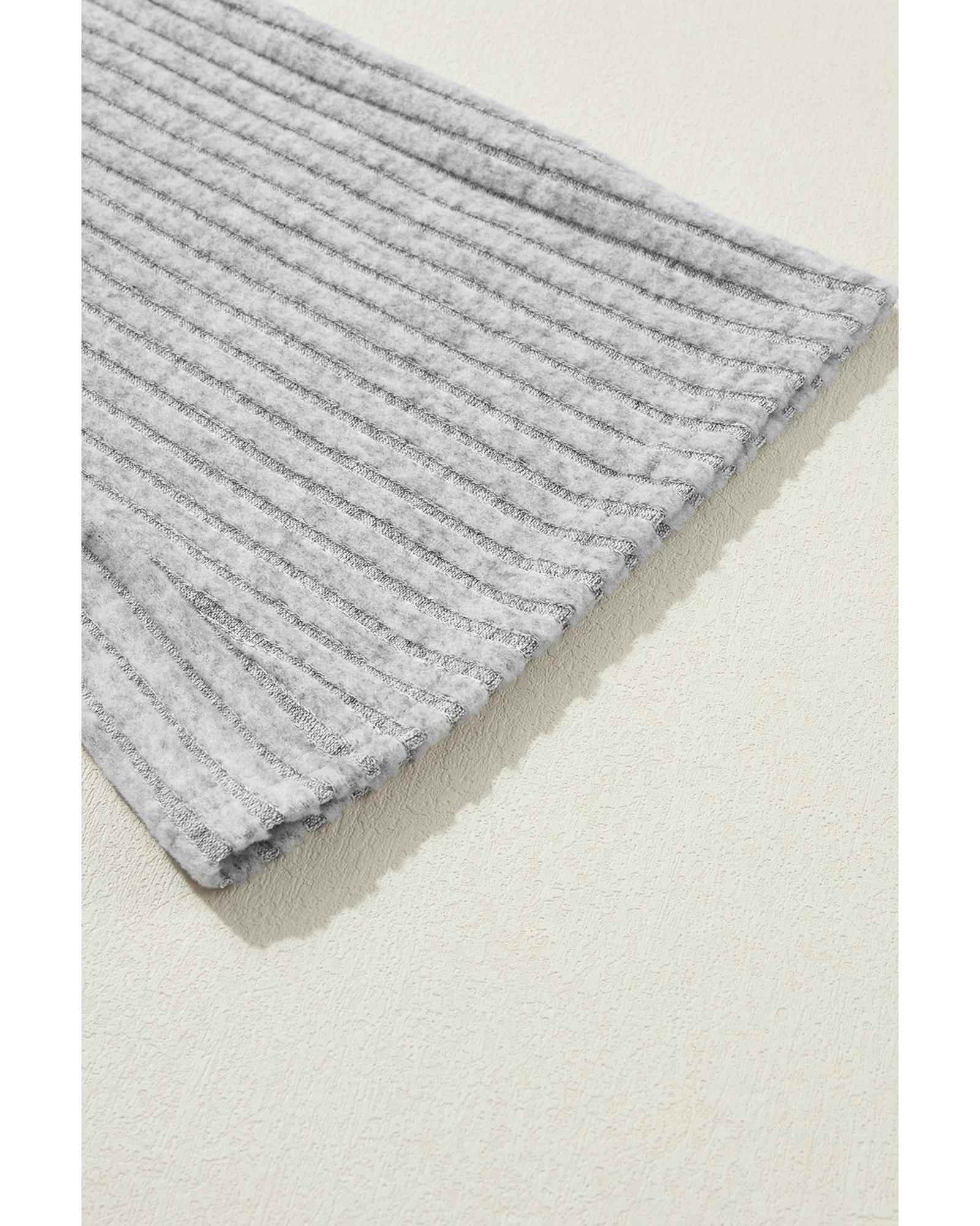 Light Grey Ribbed Knit V Neck Slouchy Two-piece Outfit - S