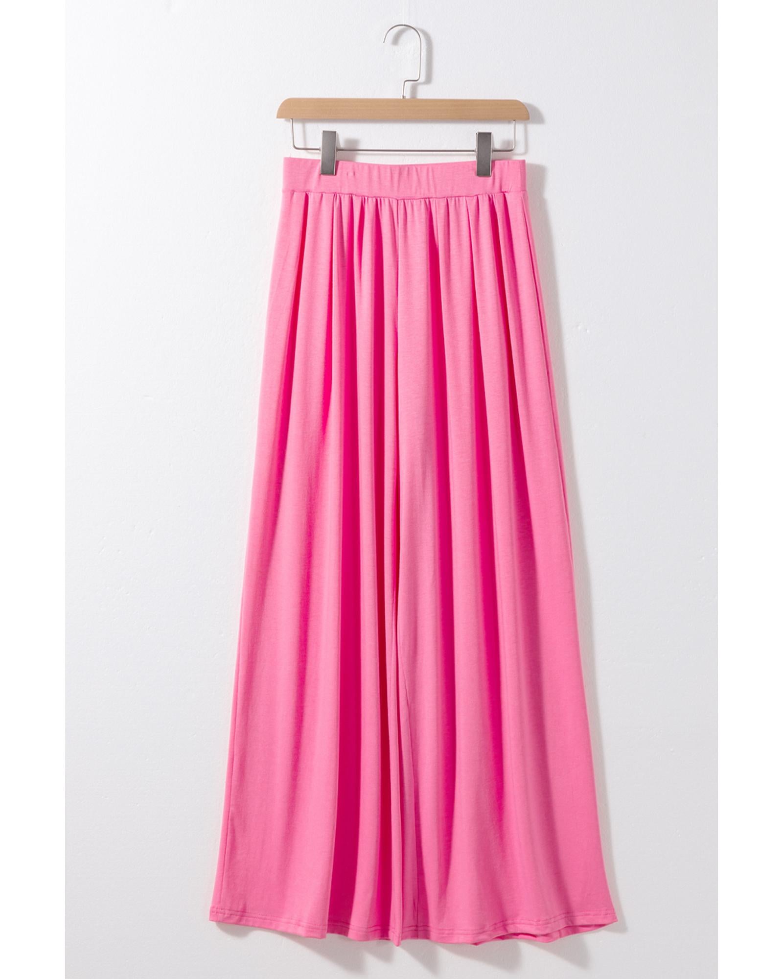 Strawberry Pink Slim Fit Crop Top and Pleated Wide Leg Pants Set - L