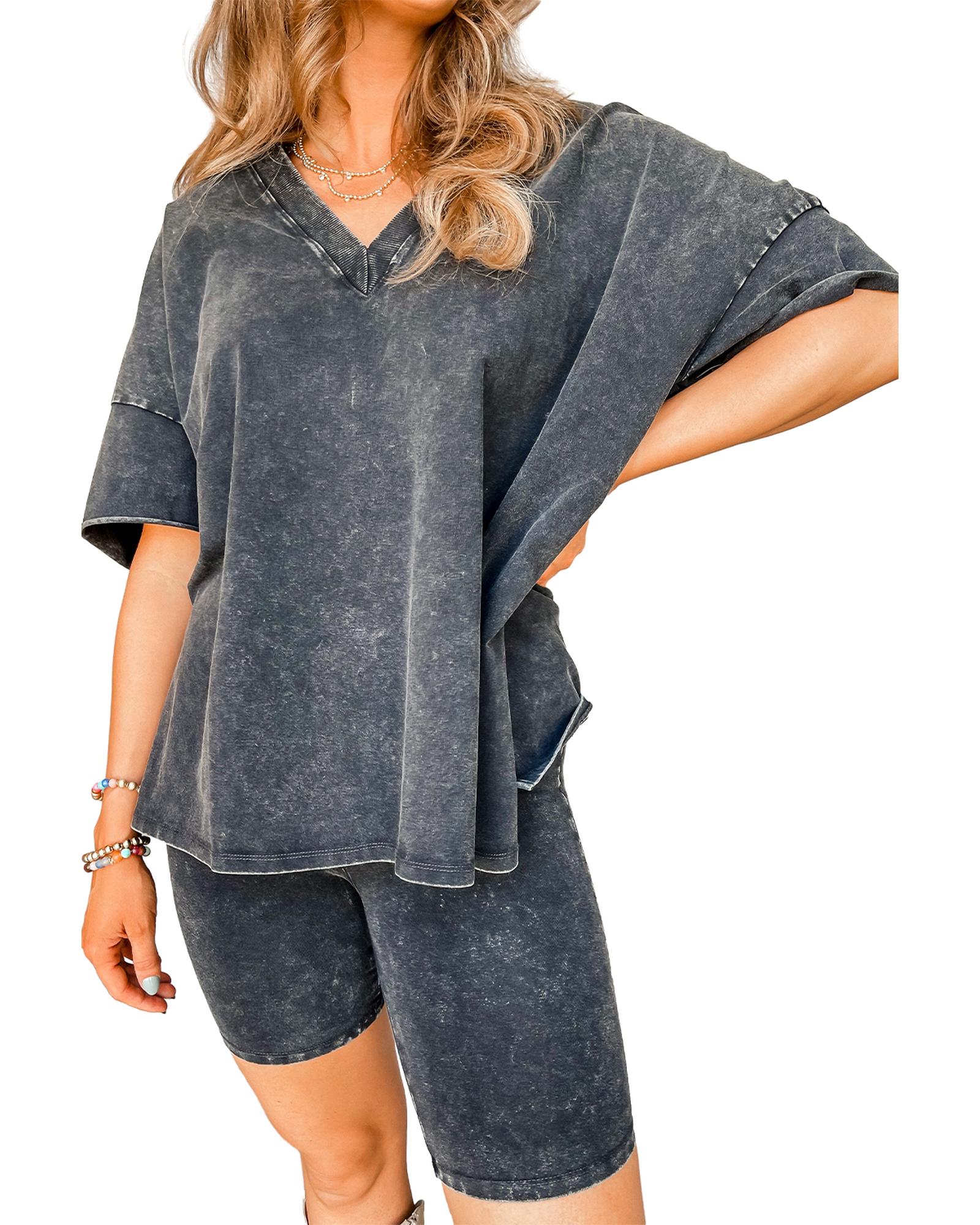 Black Mineral Washed Oversized T Shirt and Shorts Set - S