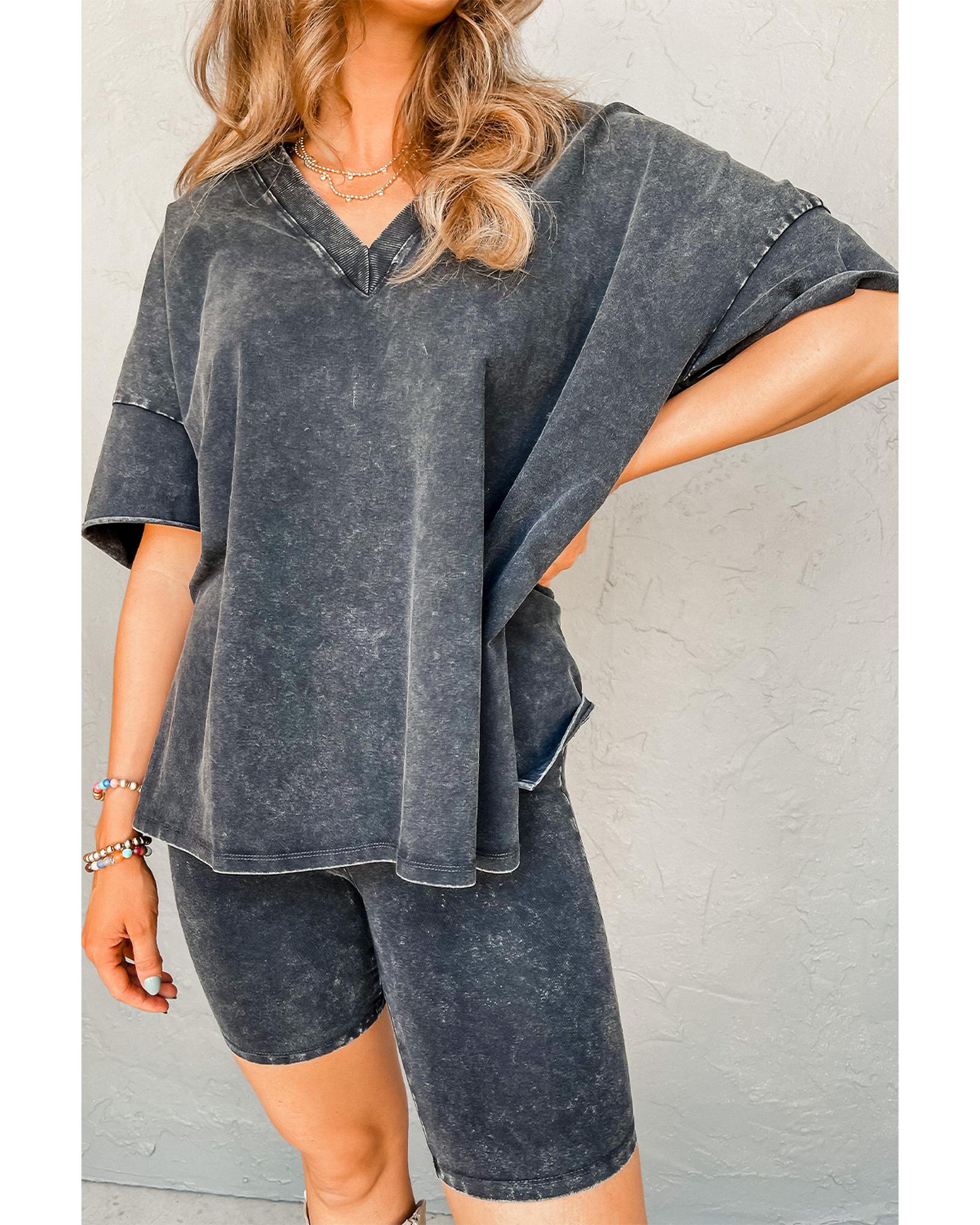 Black Mineral Washed Oversized T Shirt and Shorts Set - S