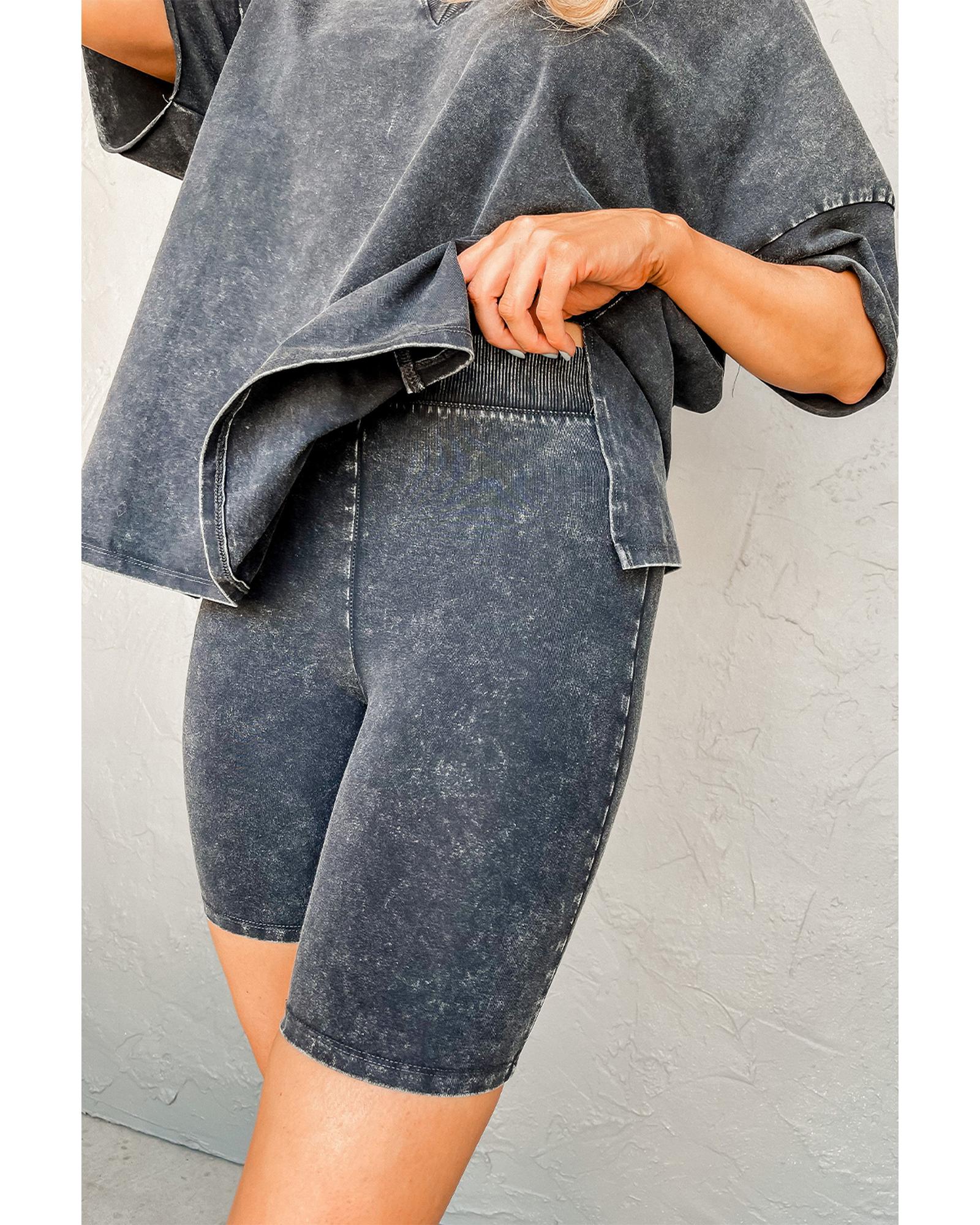 Black Mineral Washed Oversized T Shirt and Shorts Set - S