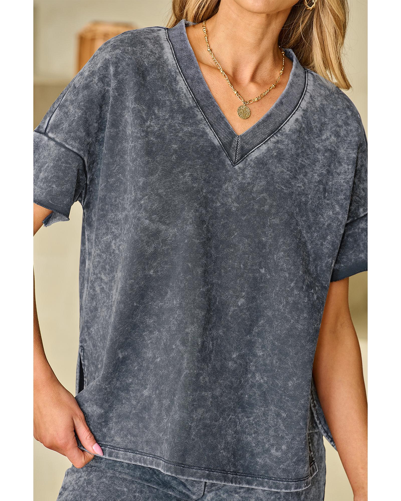 Black Mineral Washed Oversized T Shirt and Shorts Set - S