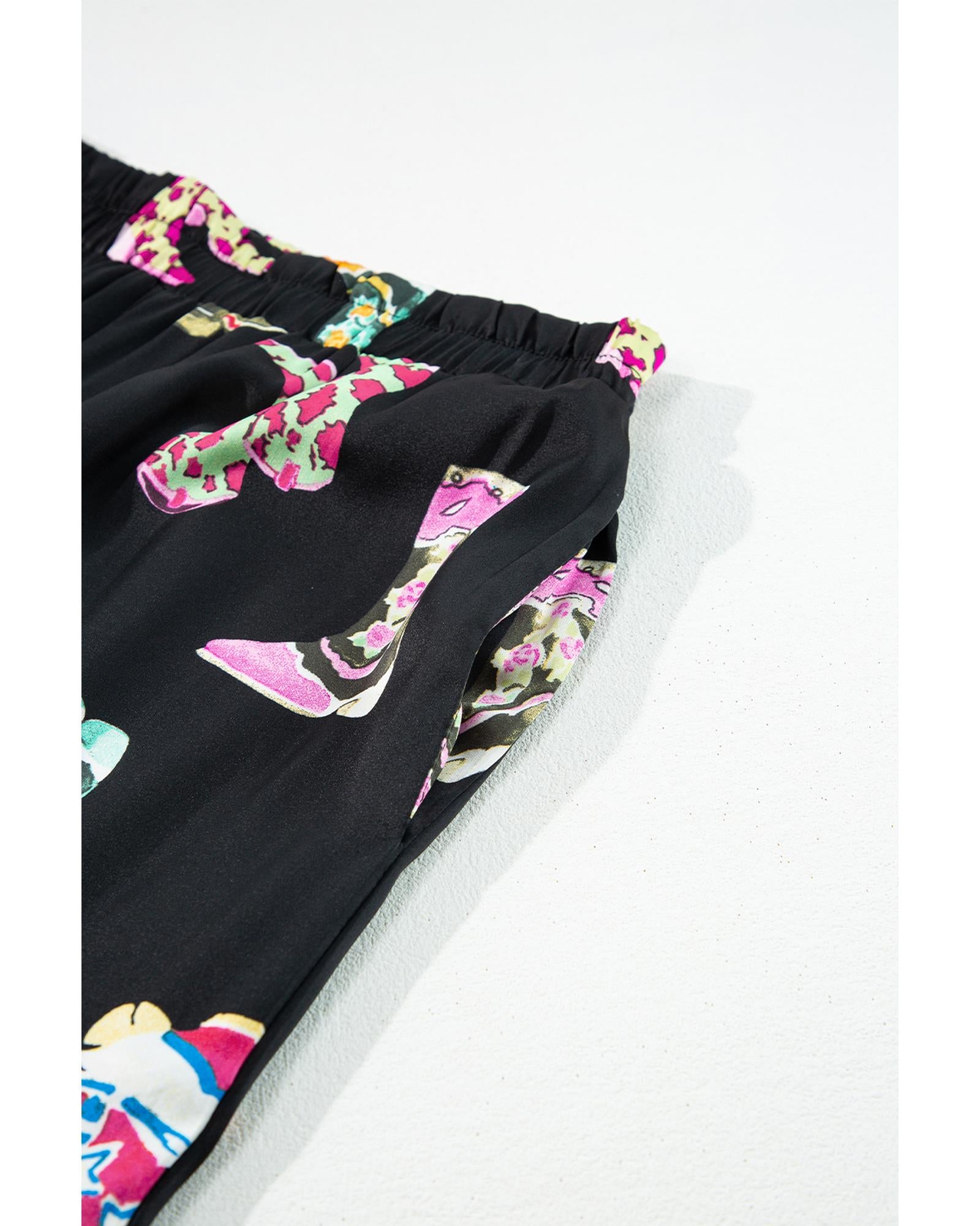 Black Western Cowgirl Boots Printed Satin Long Pajama Set - XL