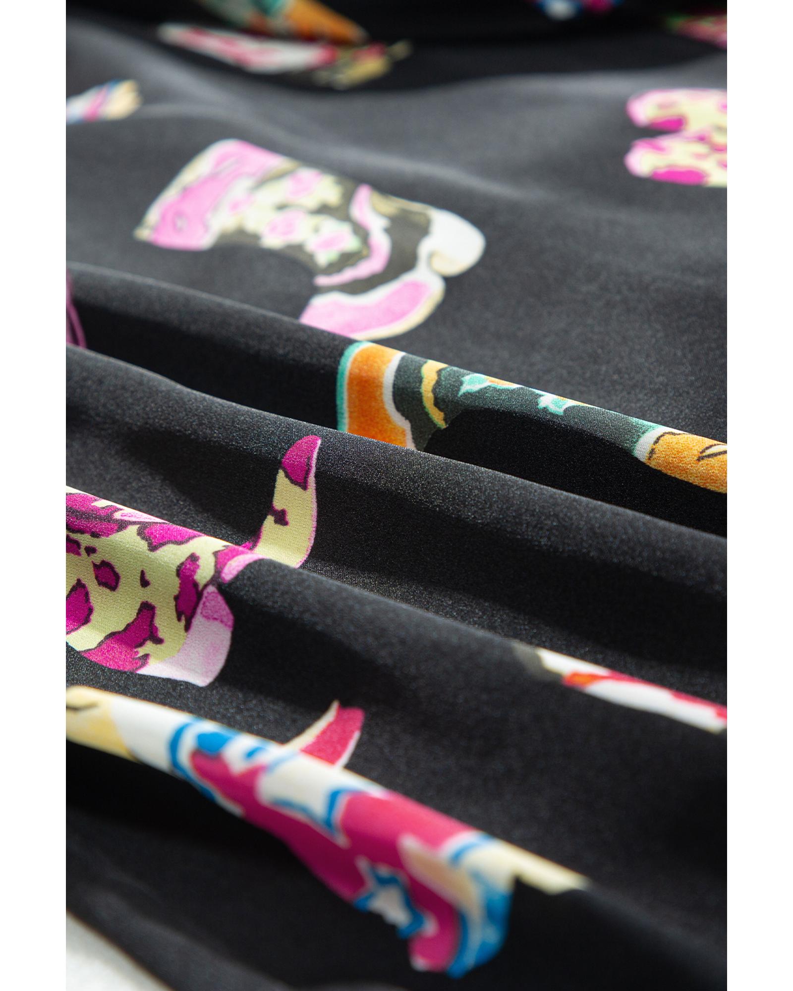 Black Western Cowgirl Boots Printed Satin Long Pajama Set - XL