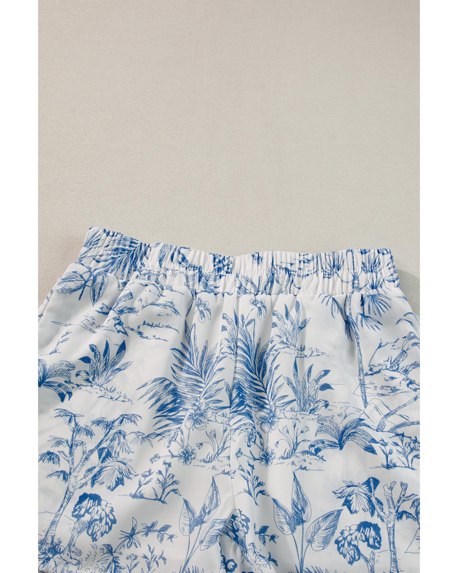 Sky Blue Floral Short Sleeve Shirt and Shorts Set - XL