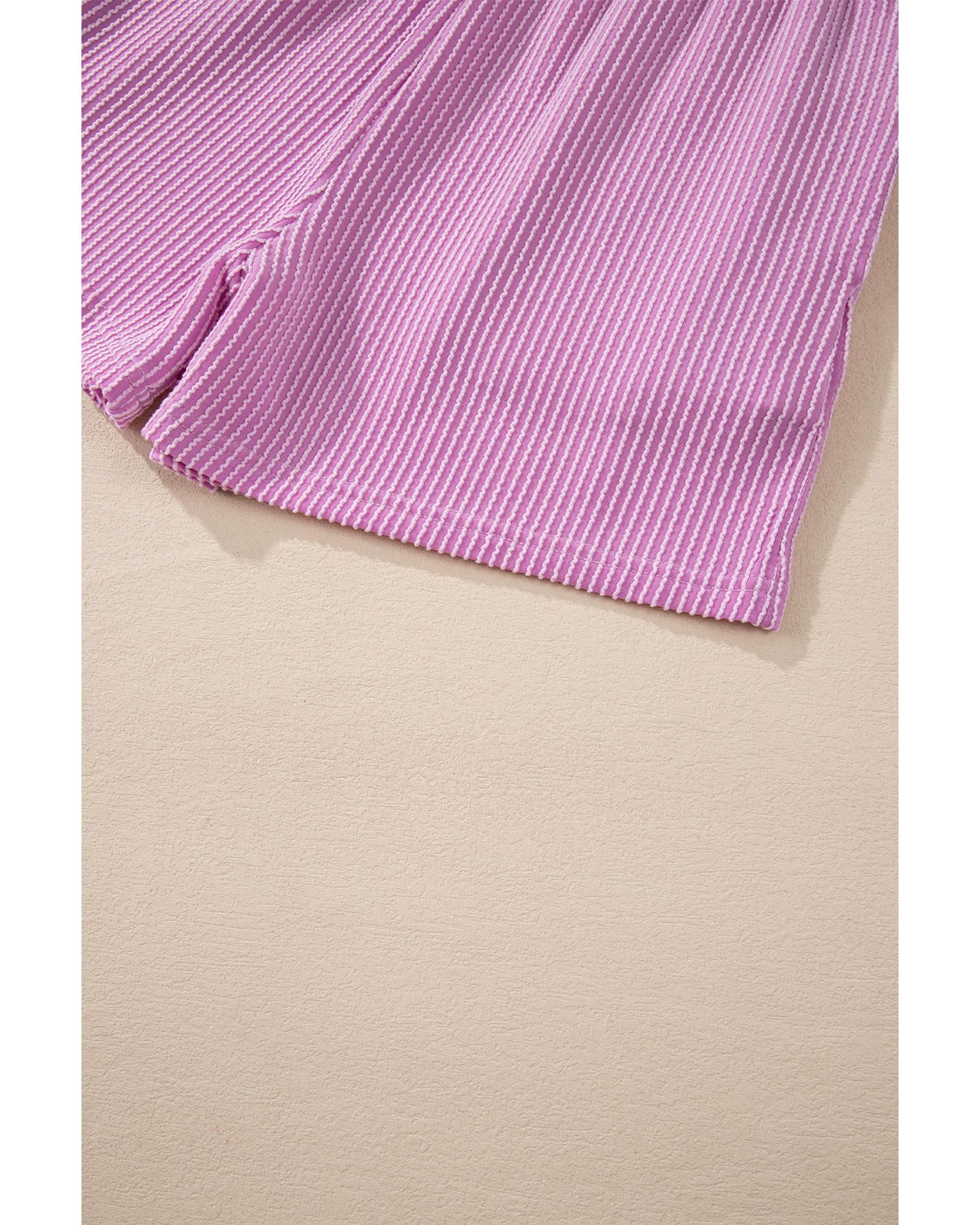 Phalaenopsis Corded Knit Long Sleeve Top and High Waist Shorts Set - M