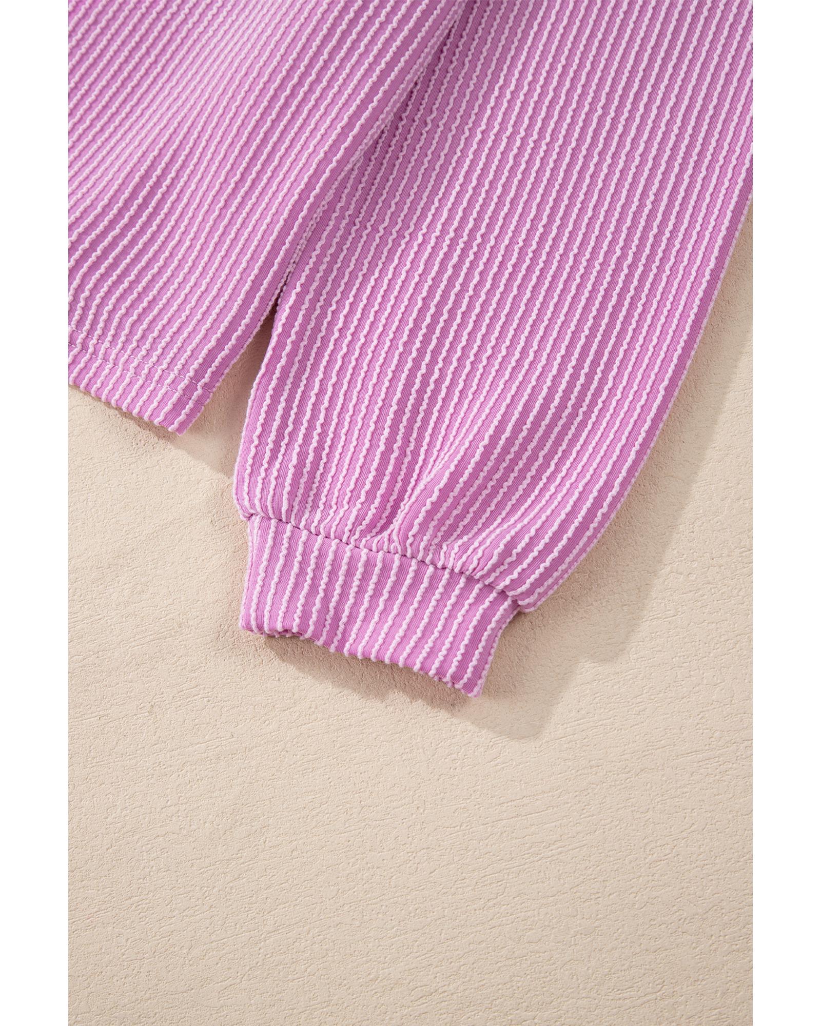 Phalaenopsis Corded Knit Long Sleeve Top and High Waist Shorts Set - S