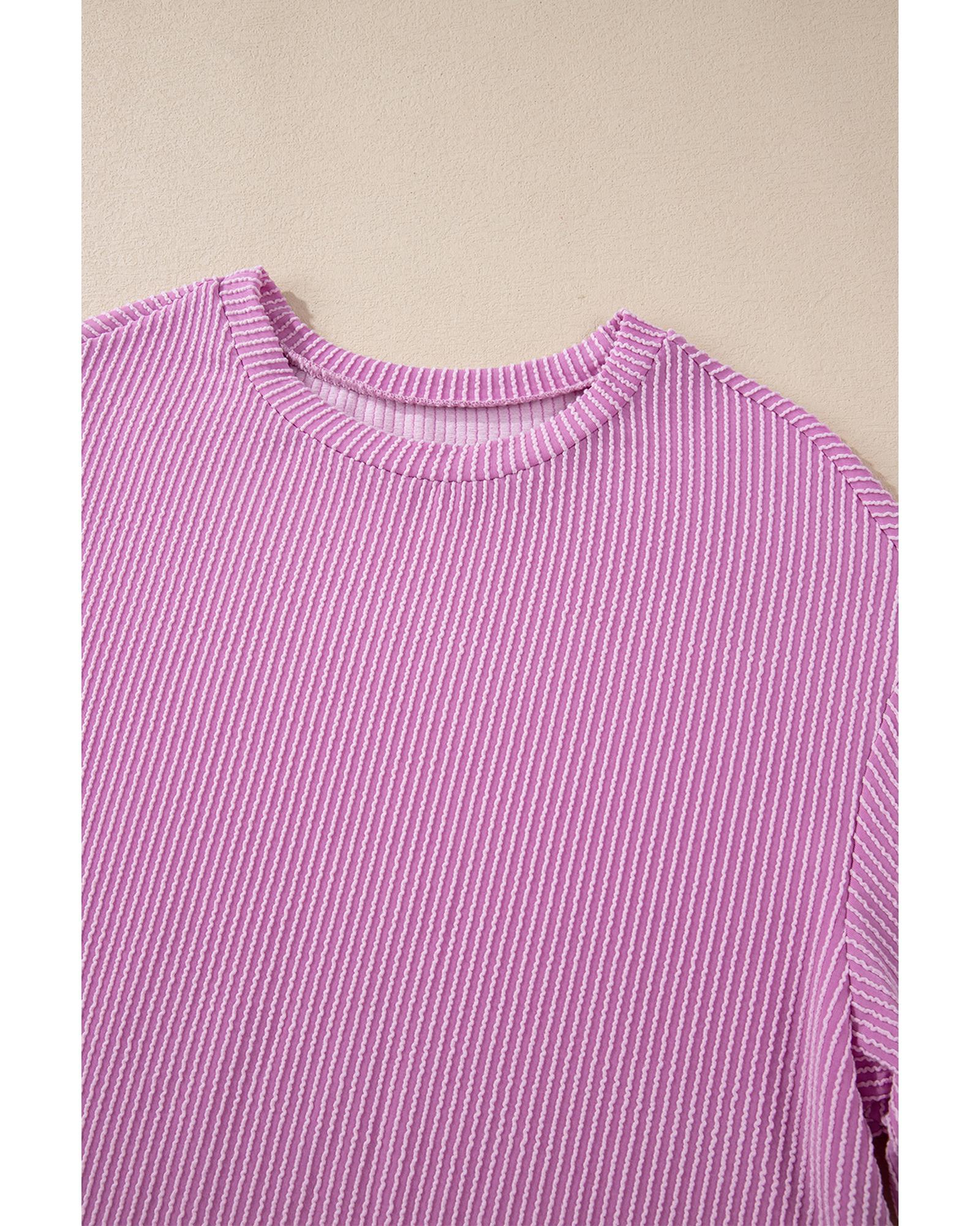 Phalaenopsis Corded Knit Long Sleeve Top and High Waist Shorts Set - S